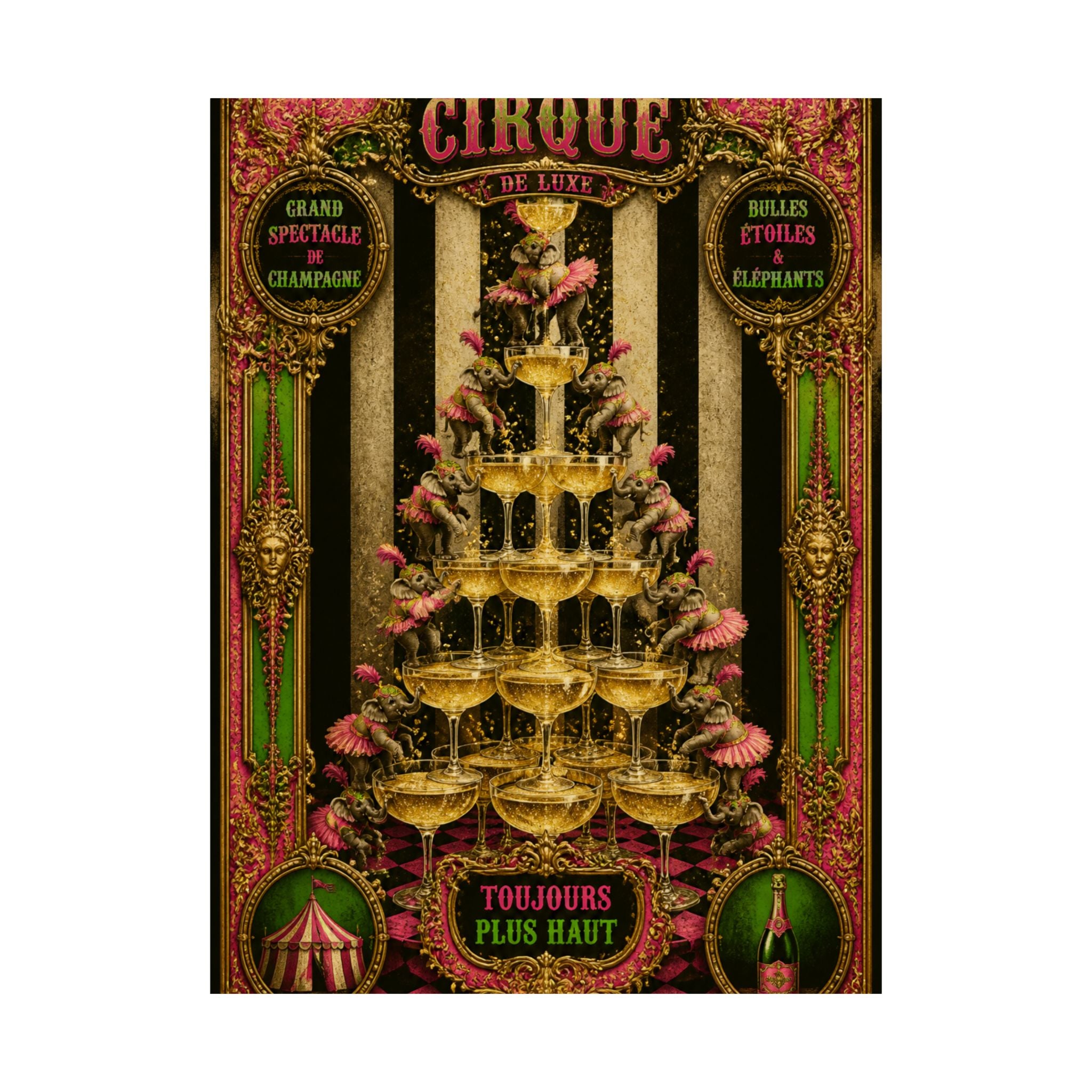Champagne Tower Elephants Wall Art Poster 18×24 Baroque Home Office Decor Maximalist Print