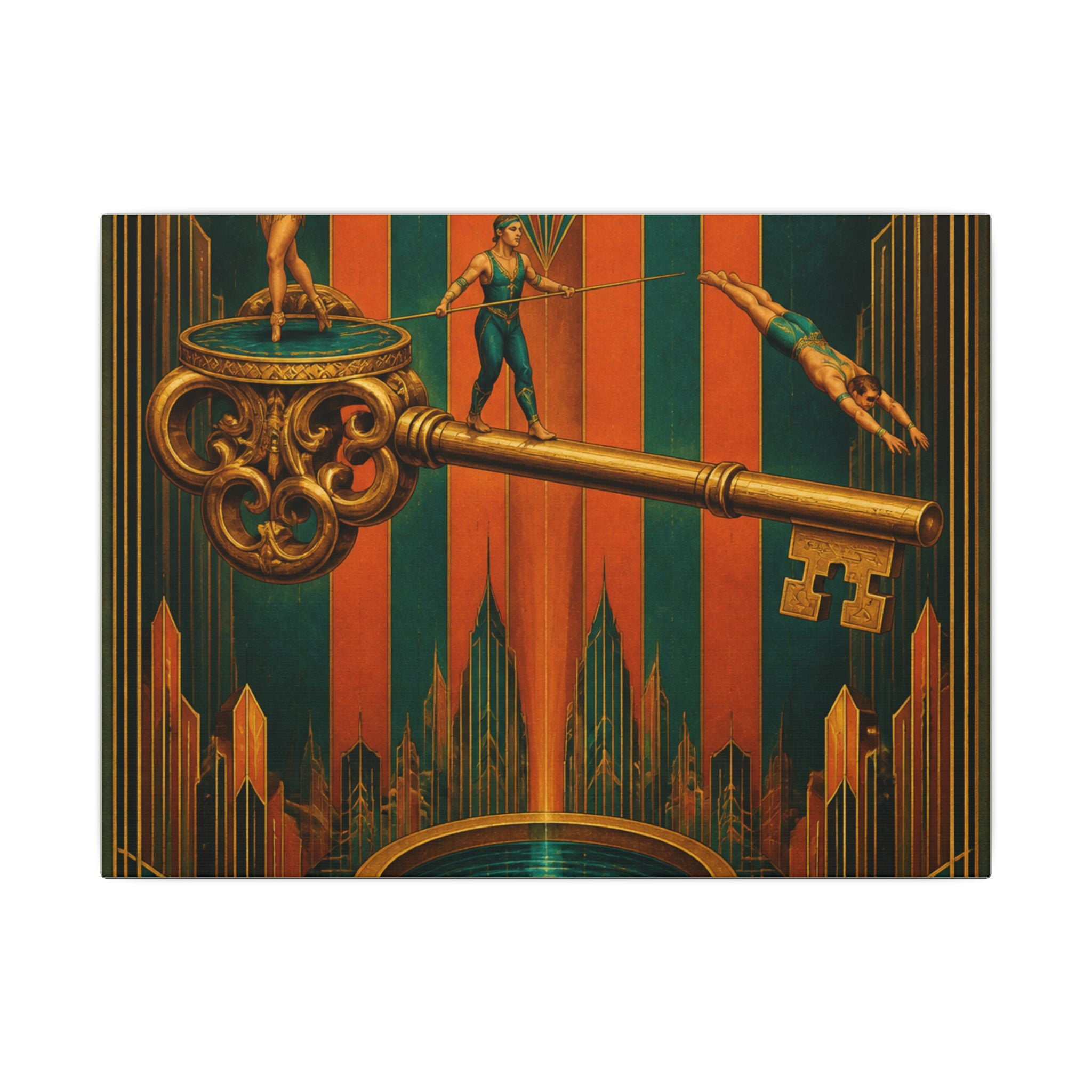 Giant Key Performance Wall Art Canvas 16×20 Art Deco Entryway Decor Maximalist Print