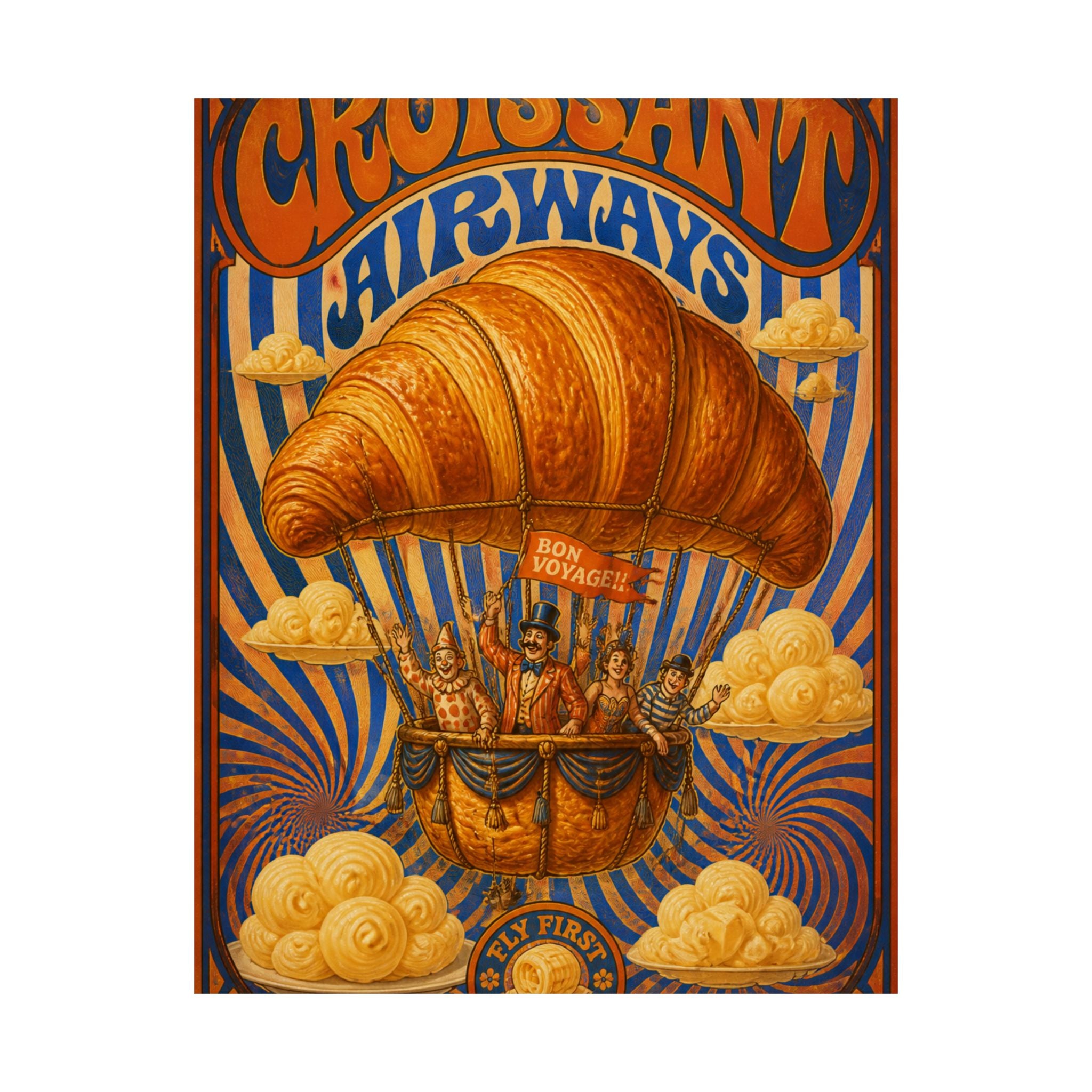Croissant Hot Air Balloon Wall Art Poster 18×24 Psychedelic Cafe Decor Maximalist Print