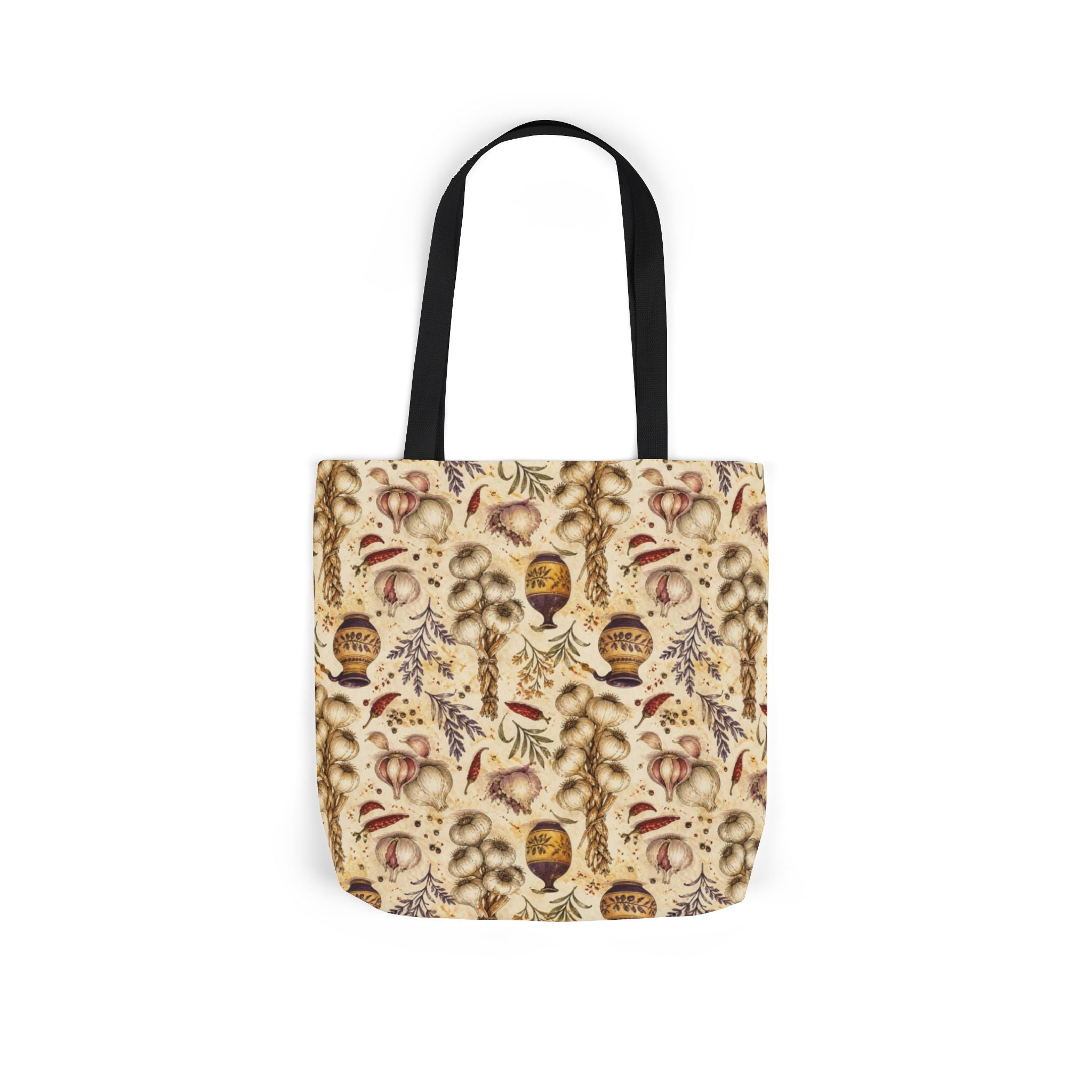 Garlic Bulbs & Cloves Canvas Tote Bag Mediterranean Kitchen Watercolor Design Italian Cottagecore Gift
