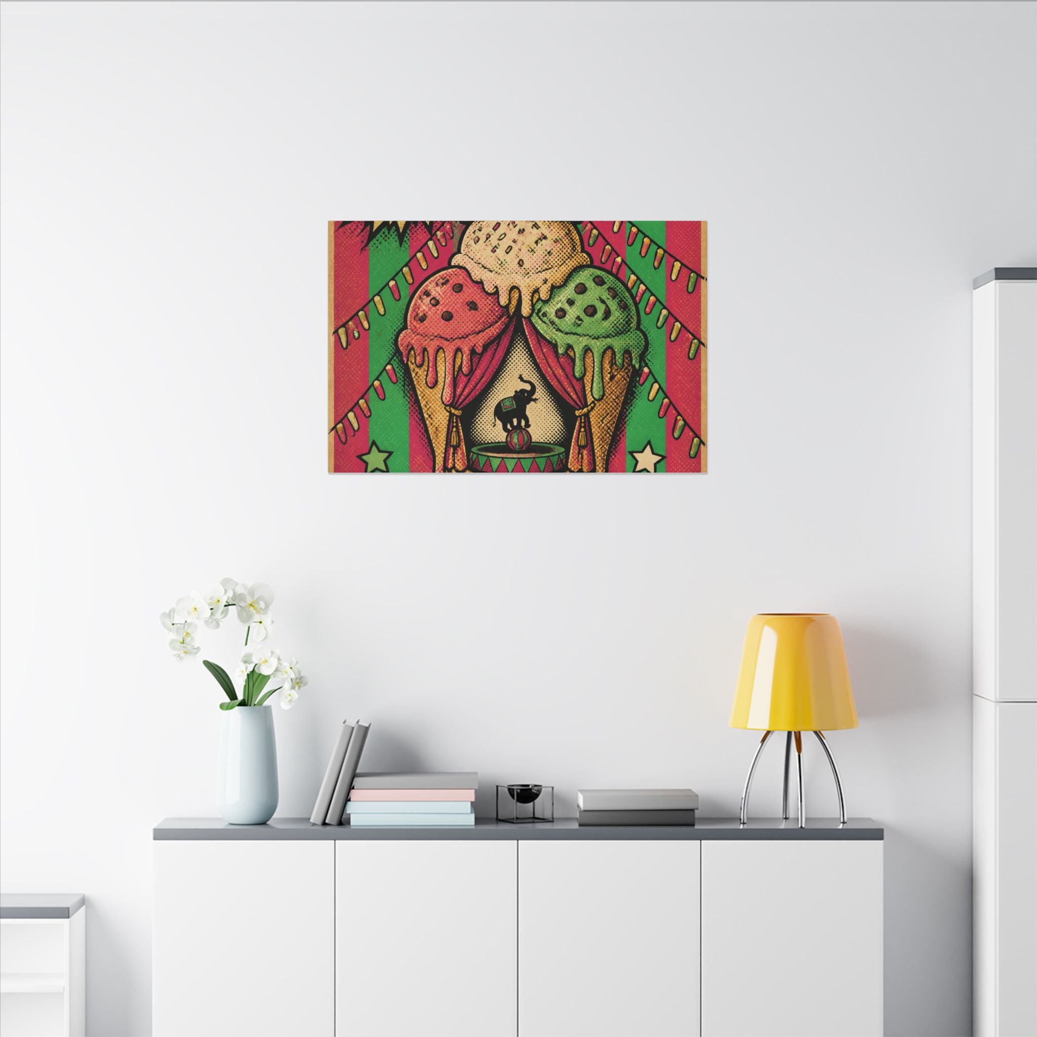 Ice Cream Cone Circus Tent Wall Art Canvas 16×20 Pop Art Living Room Decor Maximalist Print