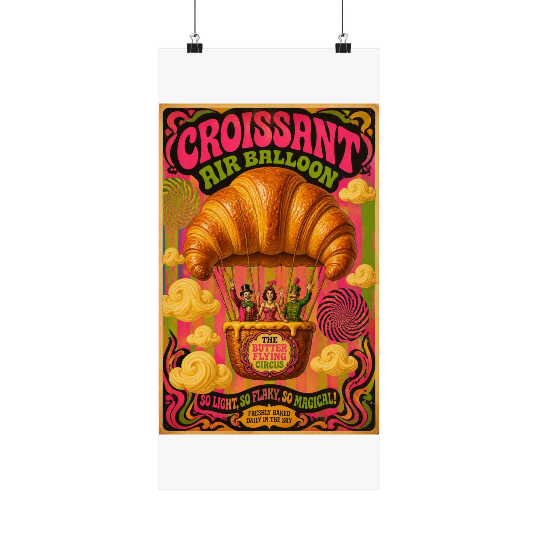 Croissant Hot Air Balloon Wall Art Poster 24×36 Psychedelic Dining Room Decor Maximalist Print