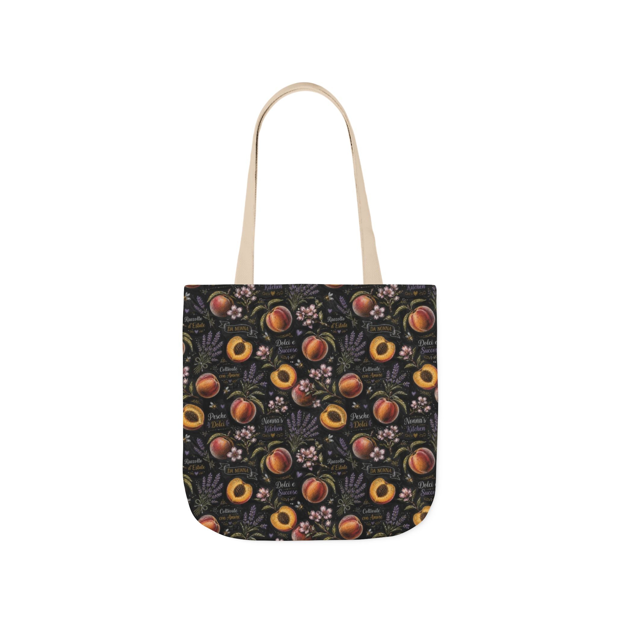 Ripe Peaches Canvas Tote Bag Mediterranean Kitchen Chalk Art Design Italian Cottagecore Gift