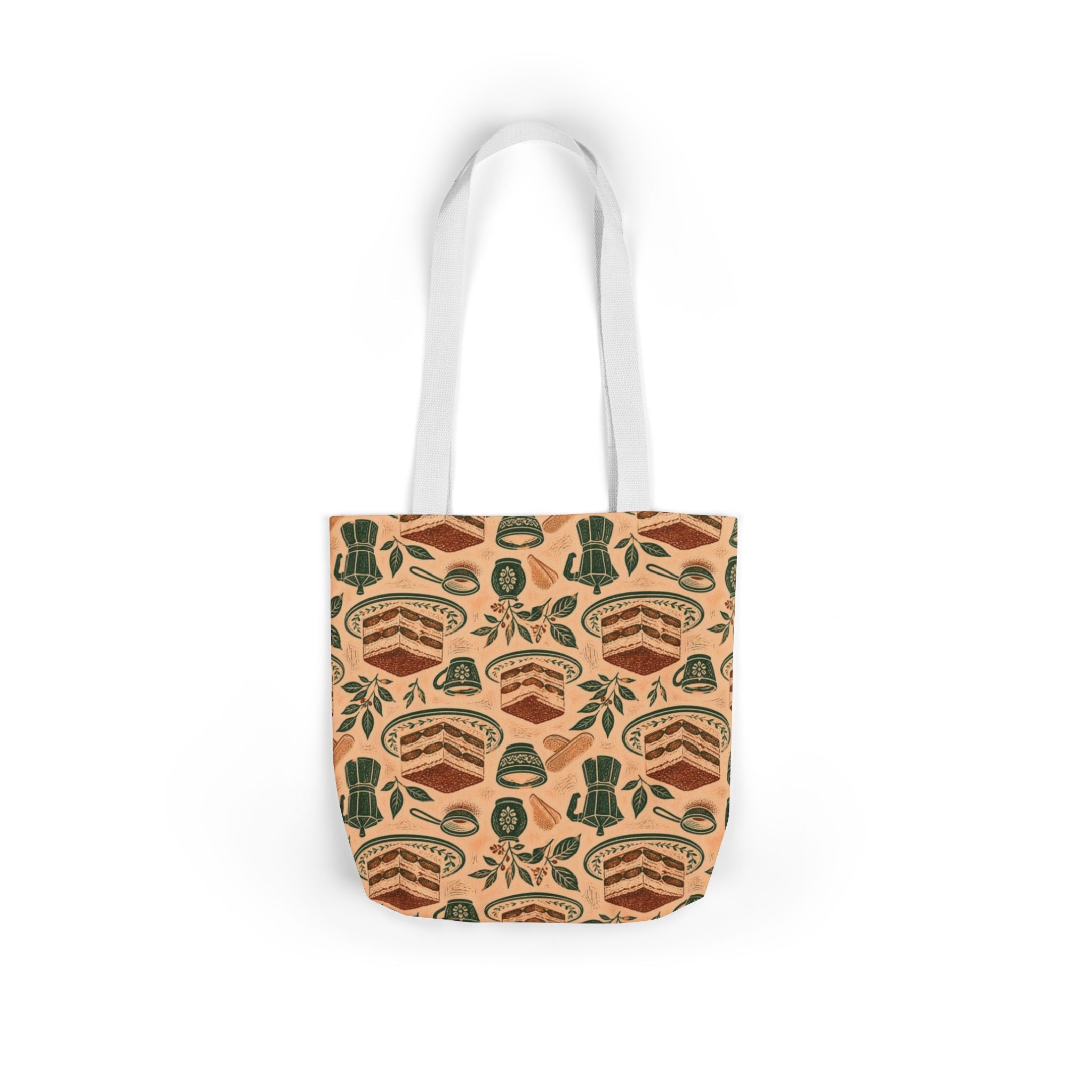 Tiramisu Layers Canvas Tote Bag Mediterranean Kitchen Linocut Design Italian Cottagecore Gift