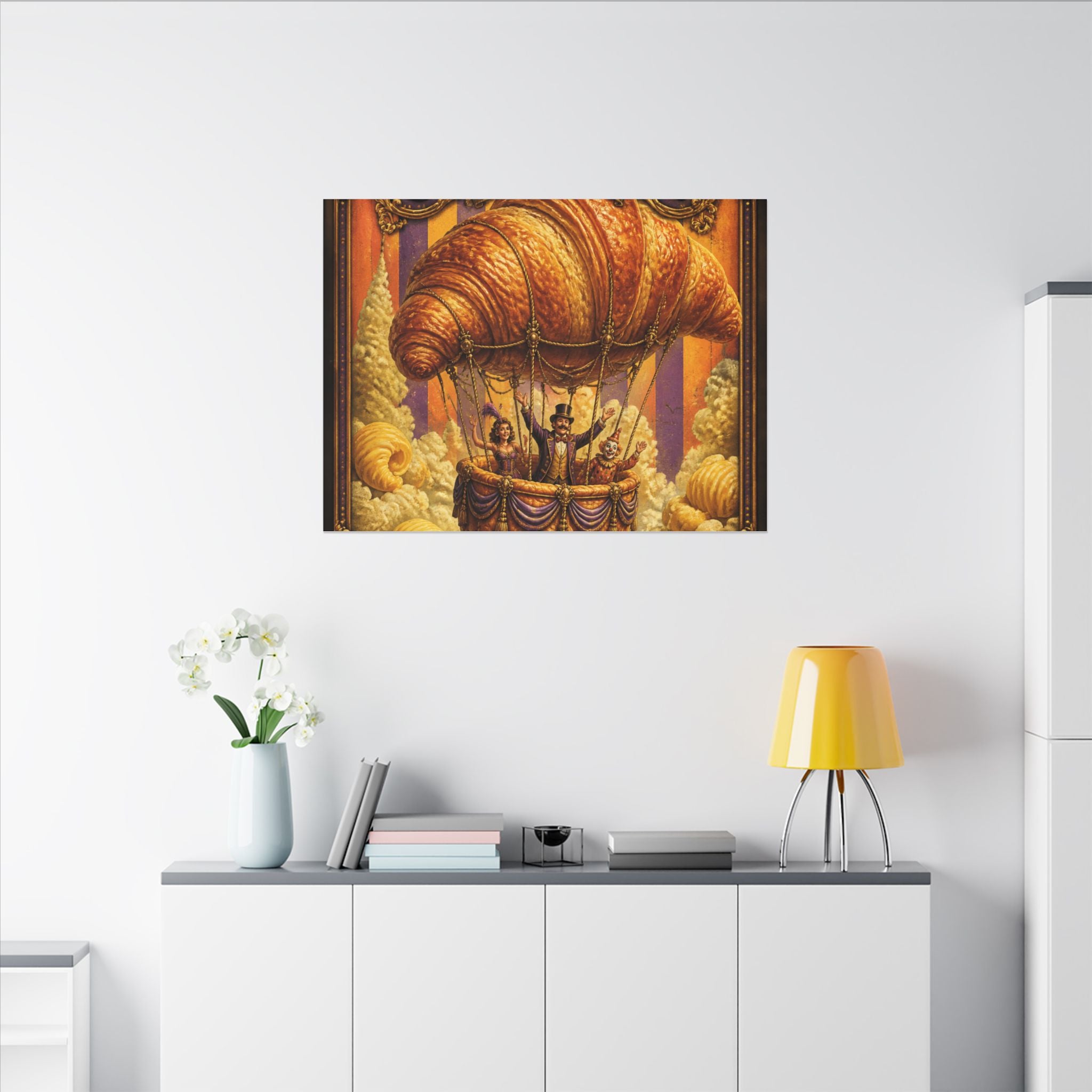 Croissant Hot Air Balloon Wall Art Canvas 16×20 Baroque Home Office Decor Maximalist Print