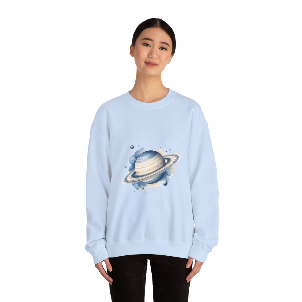Matching Couple Sweatshirt - Saturn & Jupiter Matching Couple Crewneck Sweatshirt Watercolor Art His Hers Engagement Gift - Design A