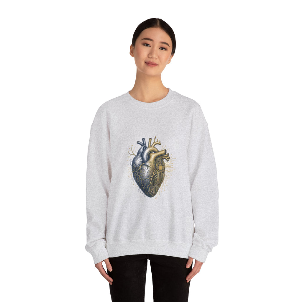 Matching Couple Sweatshirt - Robot & Heart Matching Couple Comfort Colors Crew Hand-Drawn Art His Hers Anniversary Gift - Design B