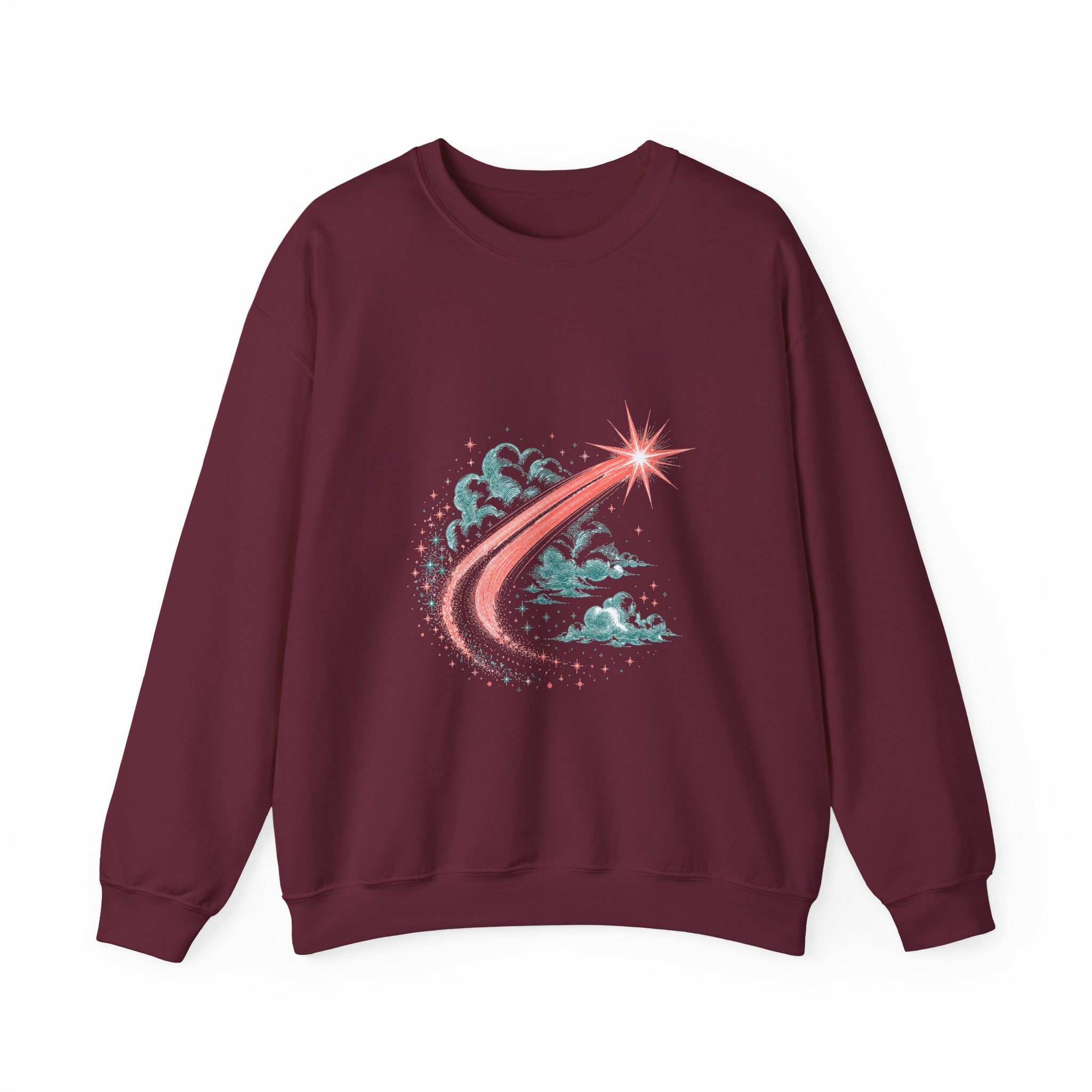 Matching Couple Sweatshirt - Shooting Star & North Star Matching Couple Premium Fleece Sweatshirt Vintage Art His Hers Honeymoon Gift - Design A