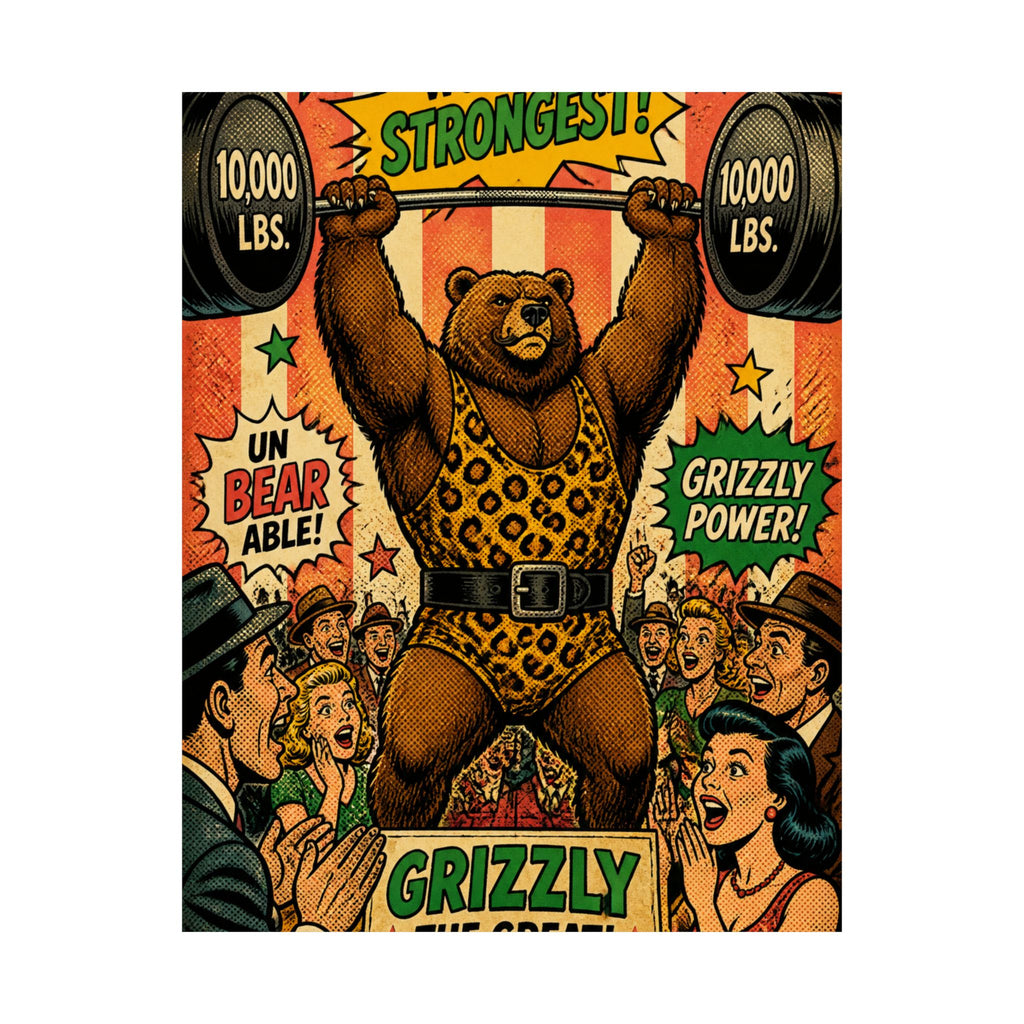 Strongman Bear Wall Art Poster 24×36 Pop Art Restaurant Decor Maximalist Print