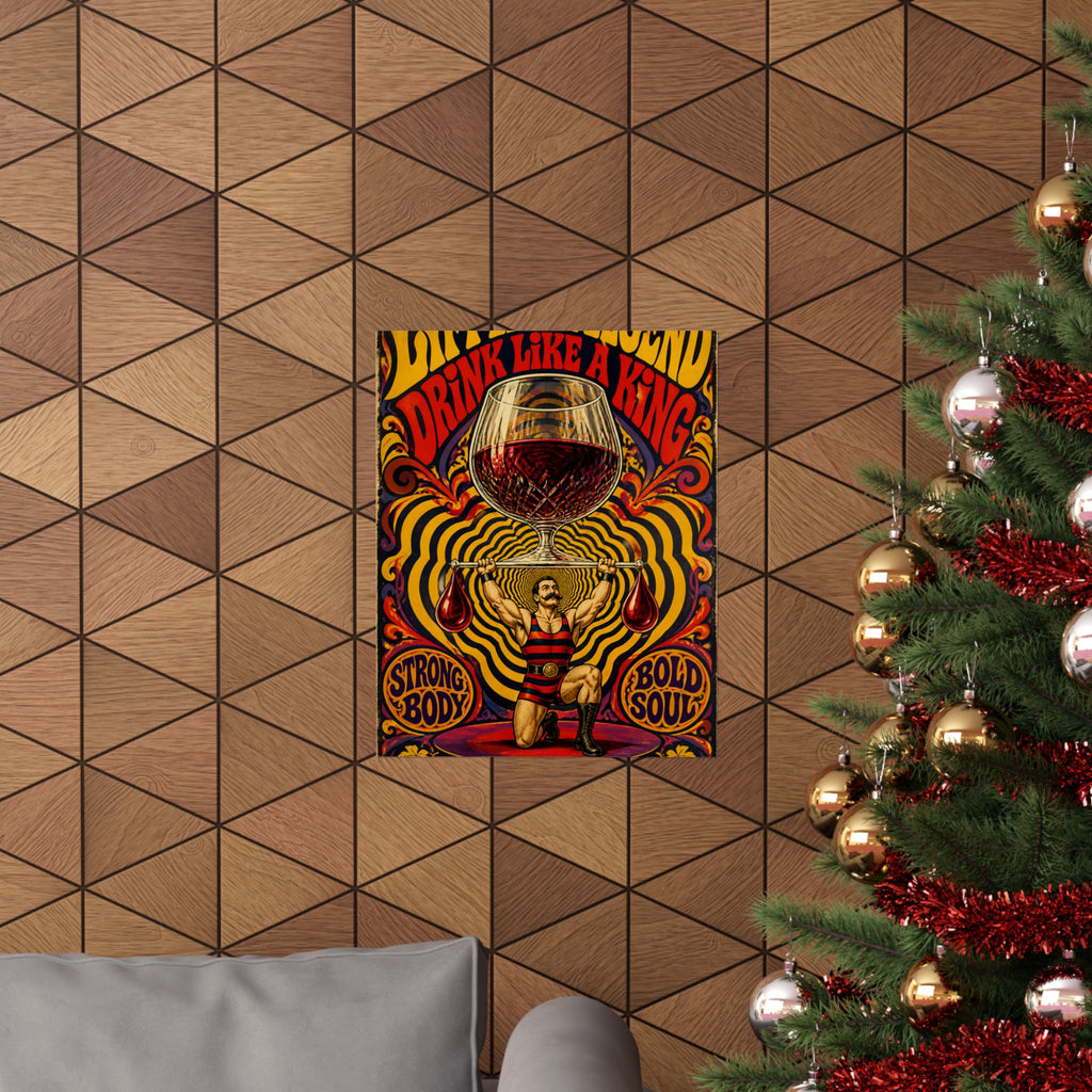 Wine Glass Strongman Wall Art Poster 18×24 Psychedelic Cafe Decor Maximalist Print