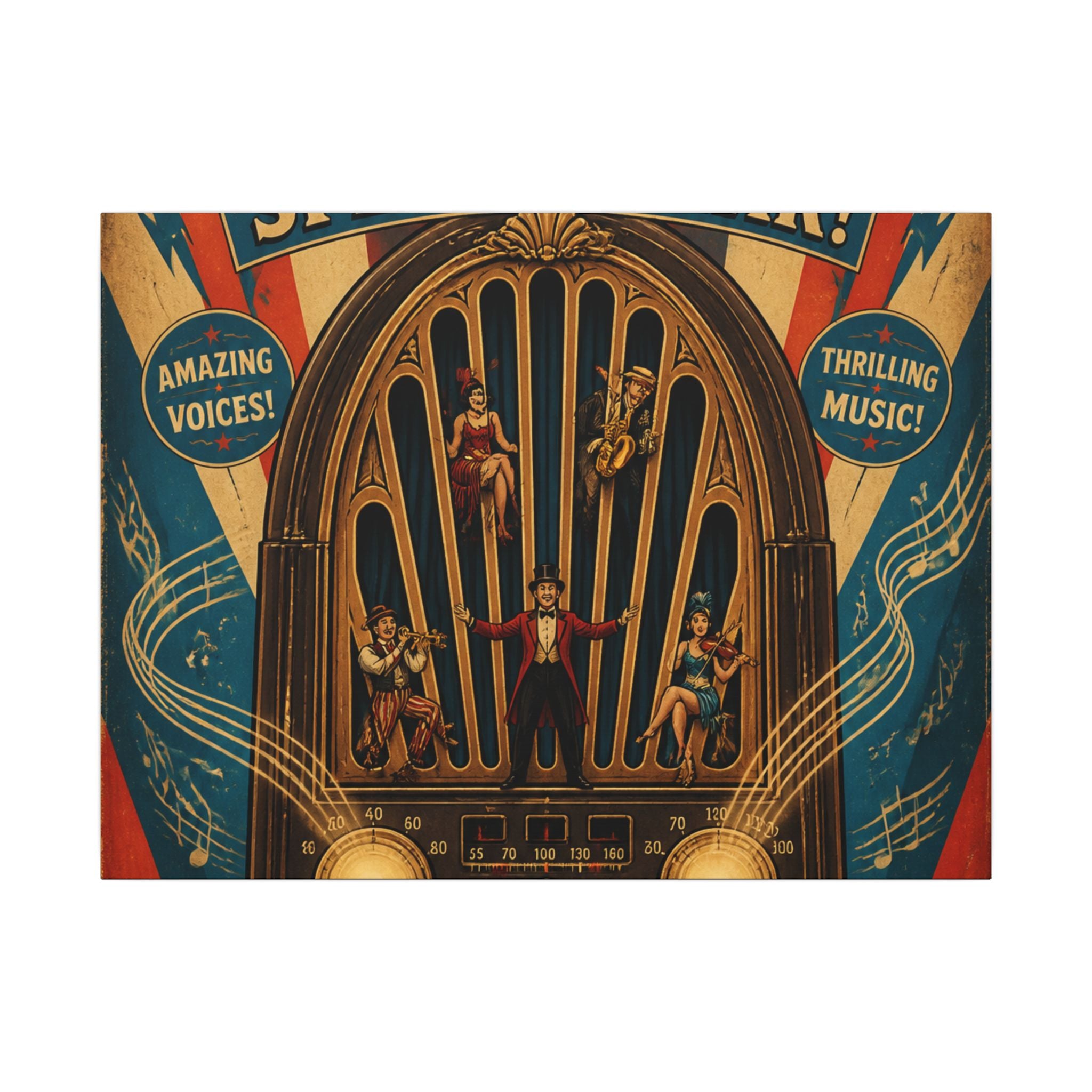 Vintage Radio Stage Wall Art Canvas 16×20 Vintage Circus Kitchen Decor Maximalist Print