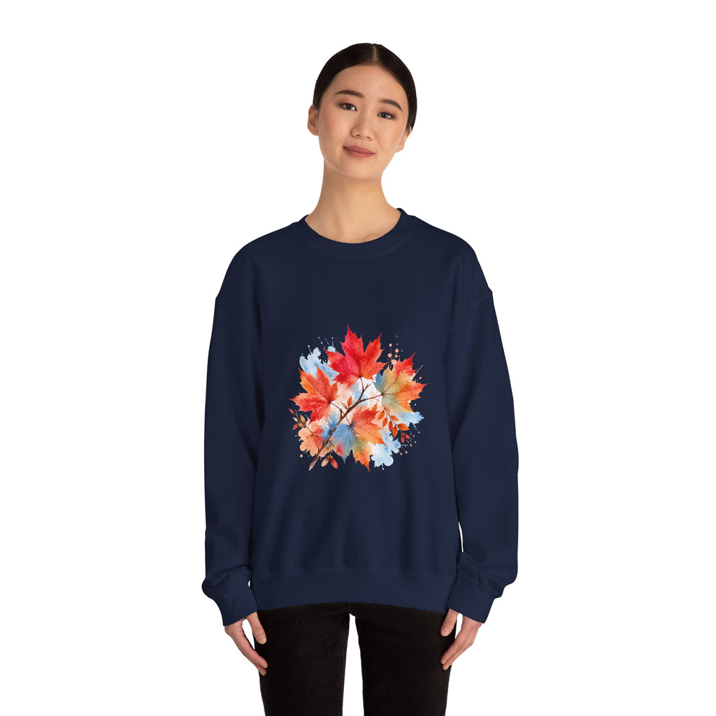 Matching Couple Sweatshirt - Cherry Blossom & Maple Leaf Matching Couple Premium Fleece Sweatshirt Watercolor Art His Hers Birthday Gift - Design B