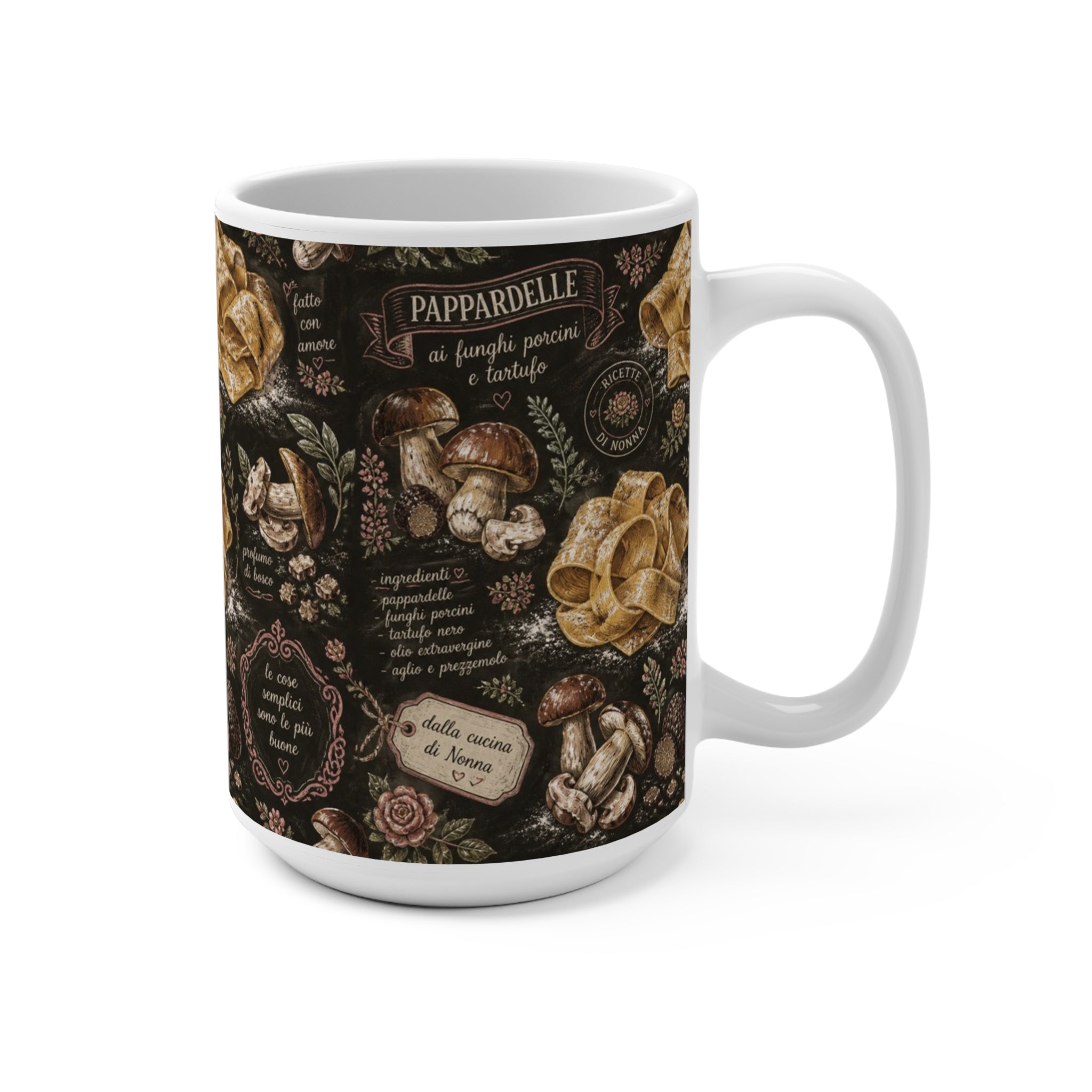 Pappardelle Ribbons 15oz Ceramic Mug Mediterranean Kitchen Chalk Art Design Italian Cottagecore Gift