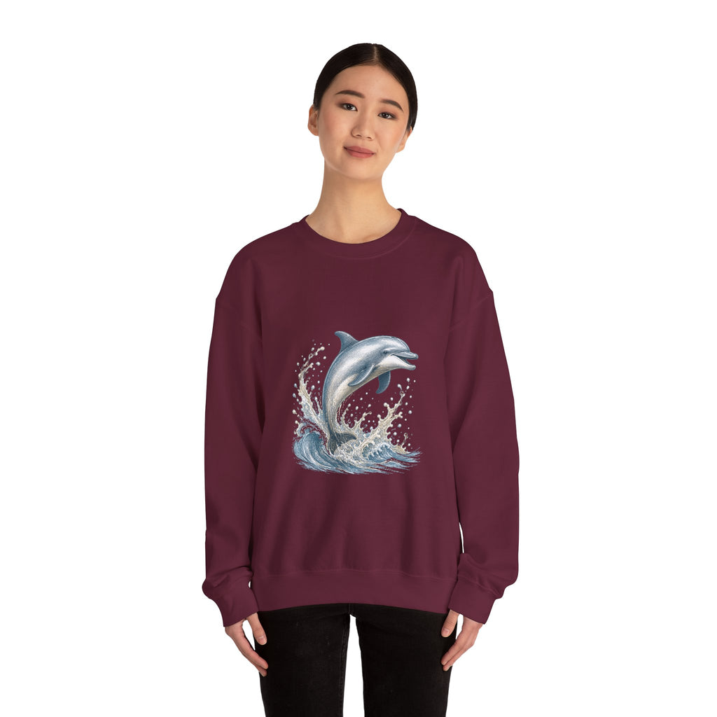 Matching Couple Sweatshirt - Shark & Dolphin Matching Couple Premium Fleece Sweatshirt Hand-Drawn Art His Hers Anniversary Gift - Design B