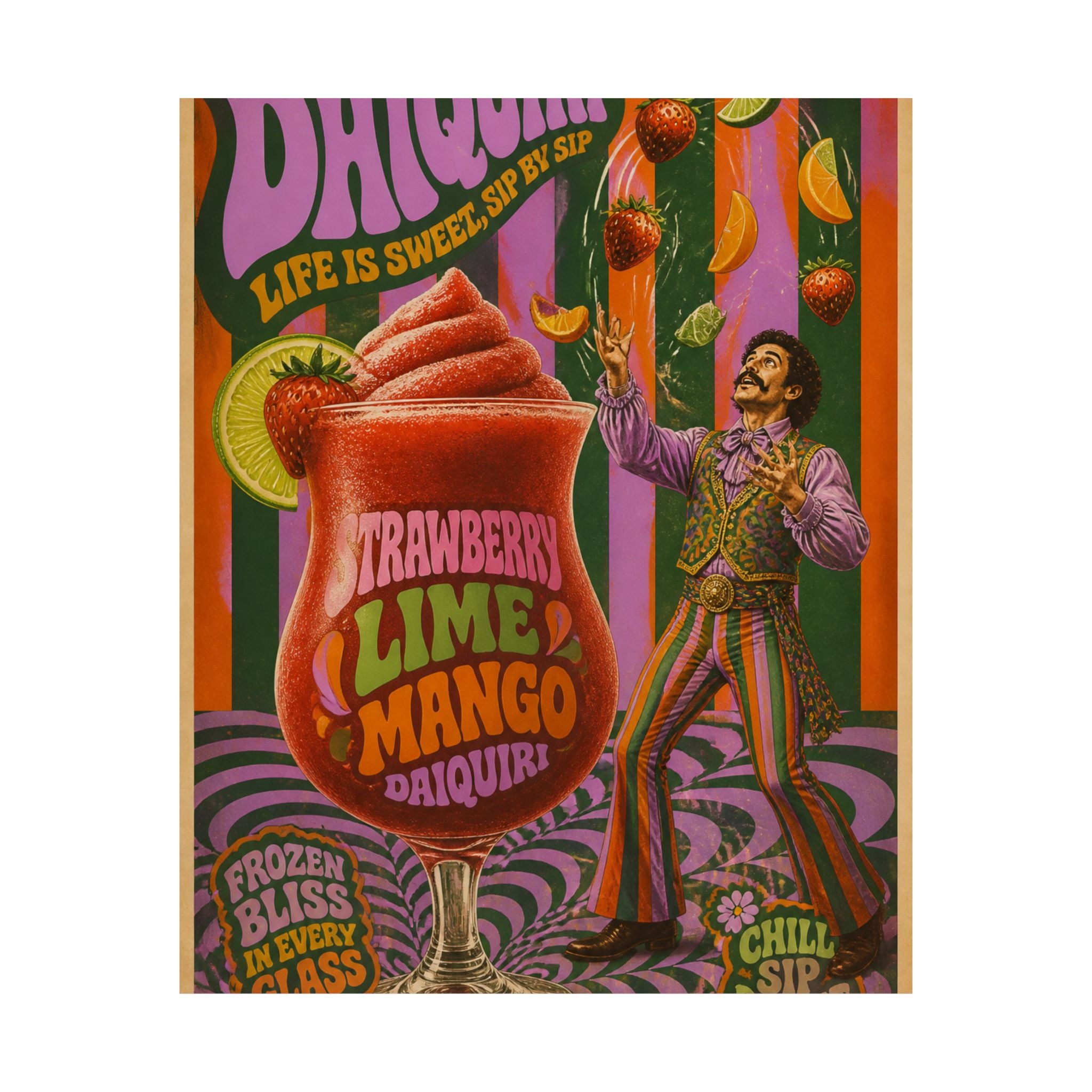 Daiquiri Fruit Juggler Wall Art Poster 18×24 Psychedelic Cafe Decor Maximalist Print
