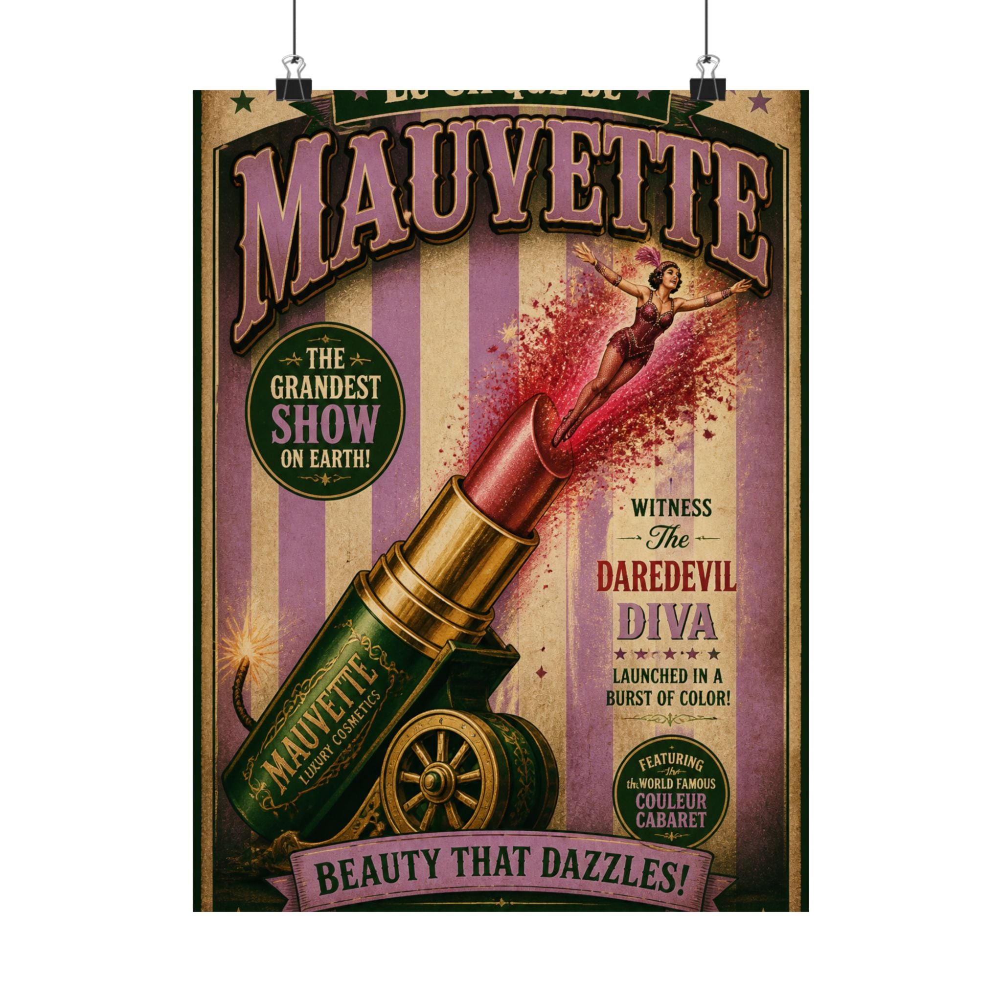 Lipstick Cannon Wall Art Poster 18×24 Vintage Circus Kitchen Decor Maximalist Print