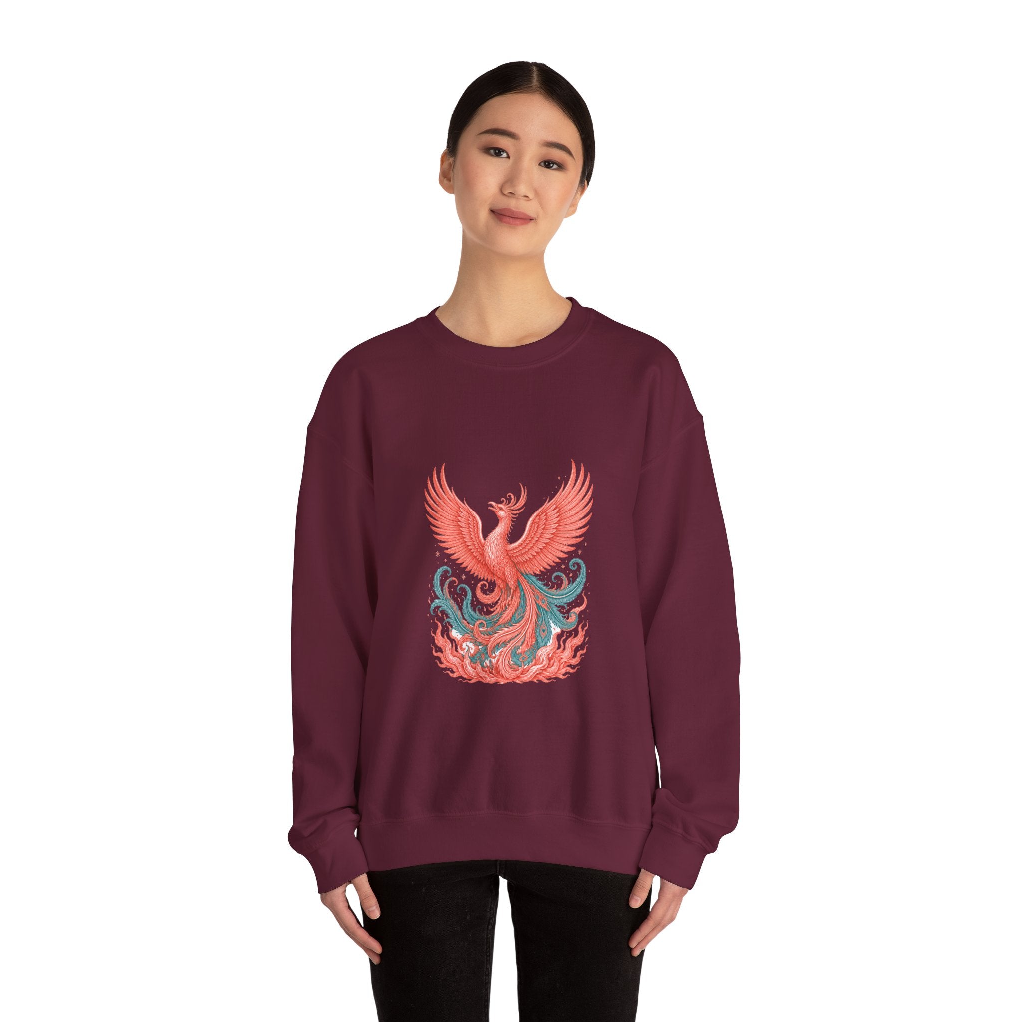 Matching Couple Sweatshirt - Dragon & Phoenix Matching Couple Premium Fleece Sweatshirt Vintage Art His Hers Honeymoon Gift - Design B