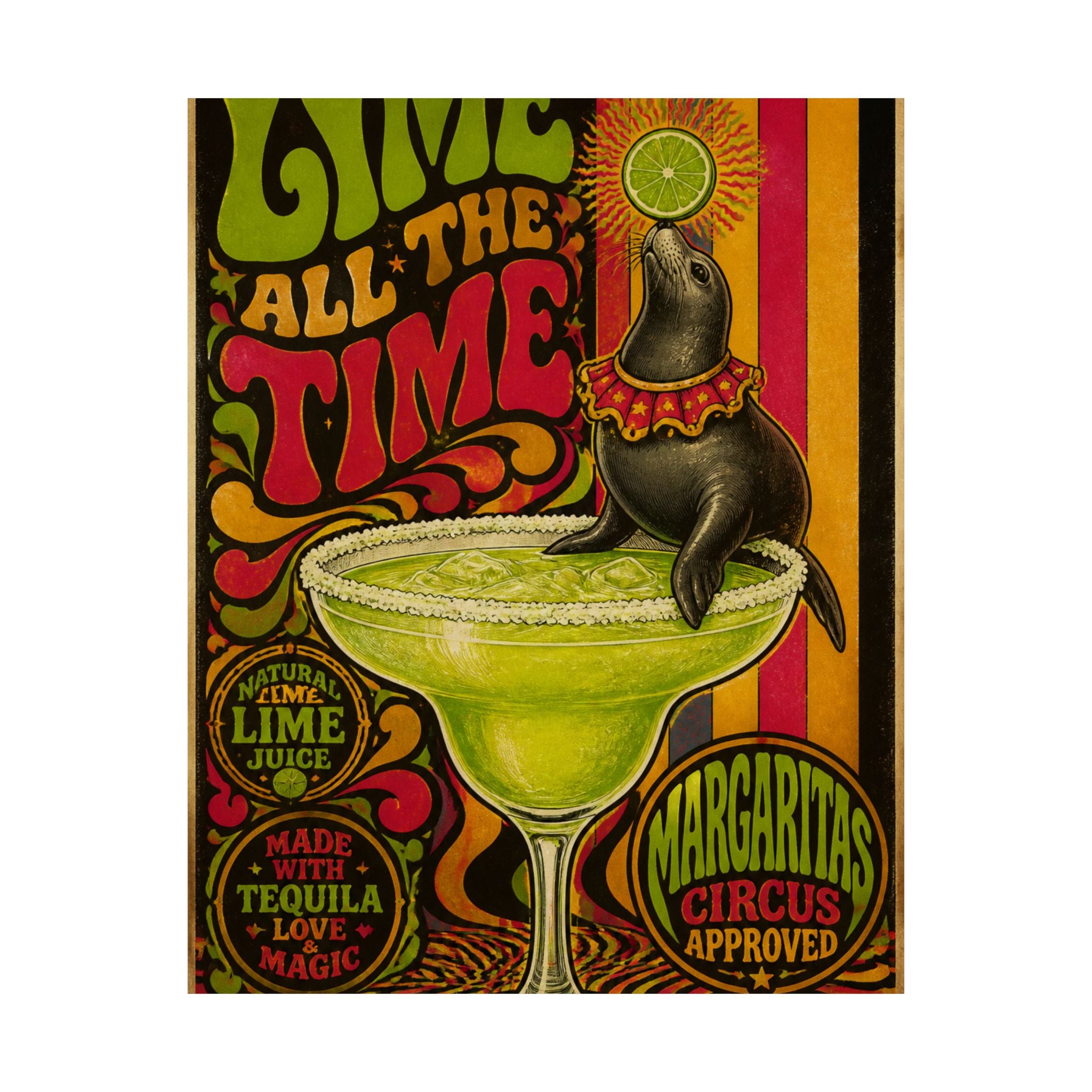 Margarita Balancing Seal Wall Art Poster 24×36 Psychedelic Dining Room Decor Maximalist Print