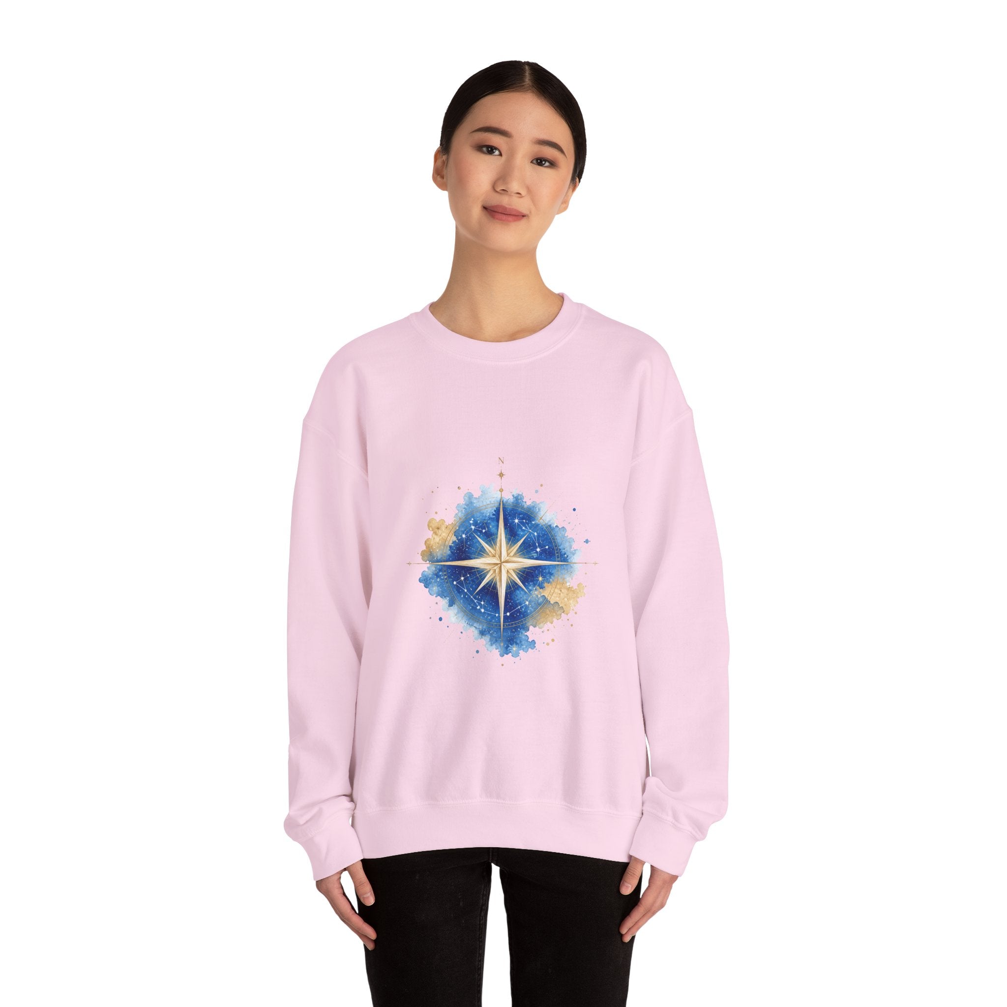 Matching Couple Sweatshirt - Shooting Star & North Star Matching Couple Premium Fleece Sweatshirt Watercolor Art His Hers Birthday Gift - Design B