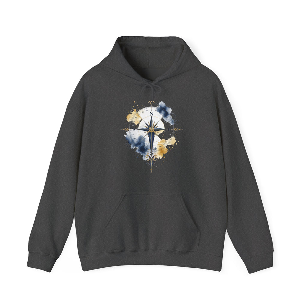 Matching Couple Sweatshirt - Compass North & South Matching Couple Hooded Sweatshirt Watercolor Art His Hers Engagement Gift - Design B