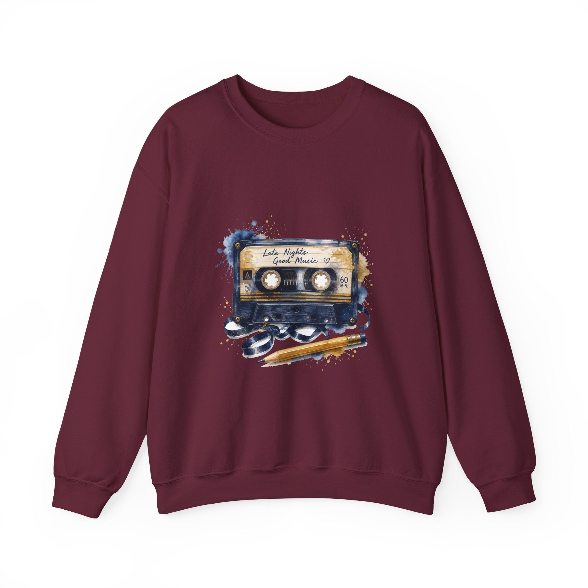 Matching Couple Sweatshirt - Vinyl & Cassette Matching Couple Crewneck Sweatshirt Watercolor Art His Hers Engagement Gift - Design B