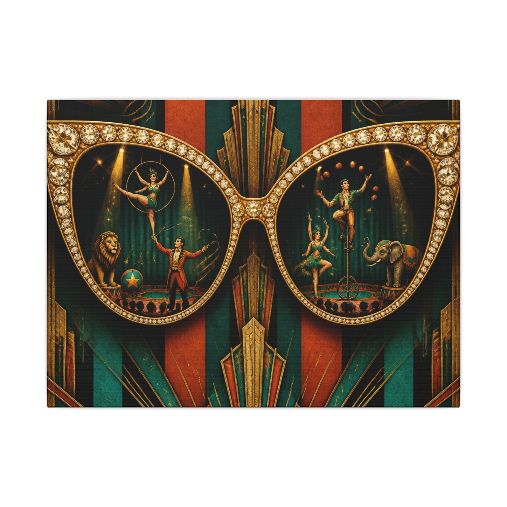 Sunglasses Circus Ring Wall Art Canvas 24×36 Art Deco Bar Area Decor Maximalist Print