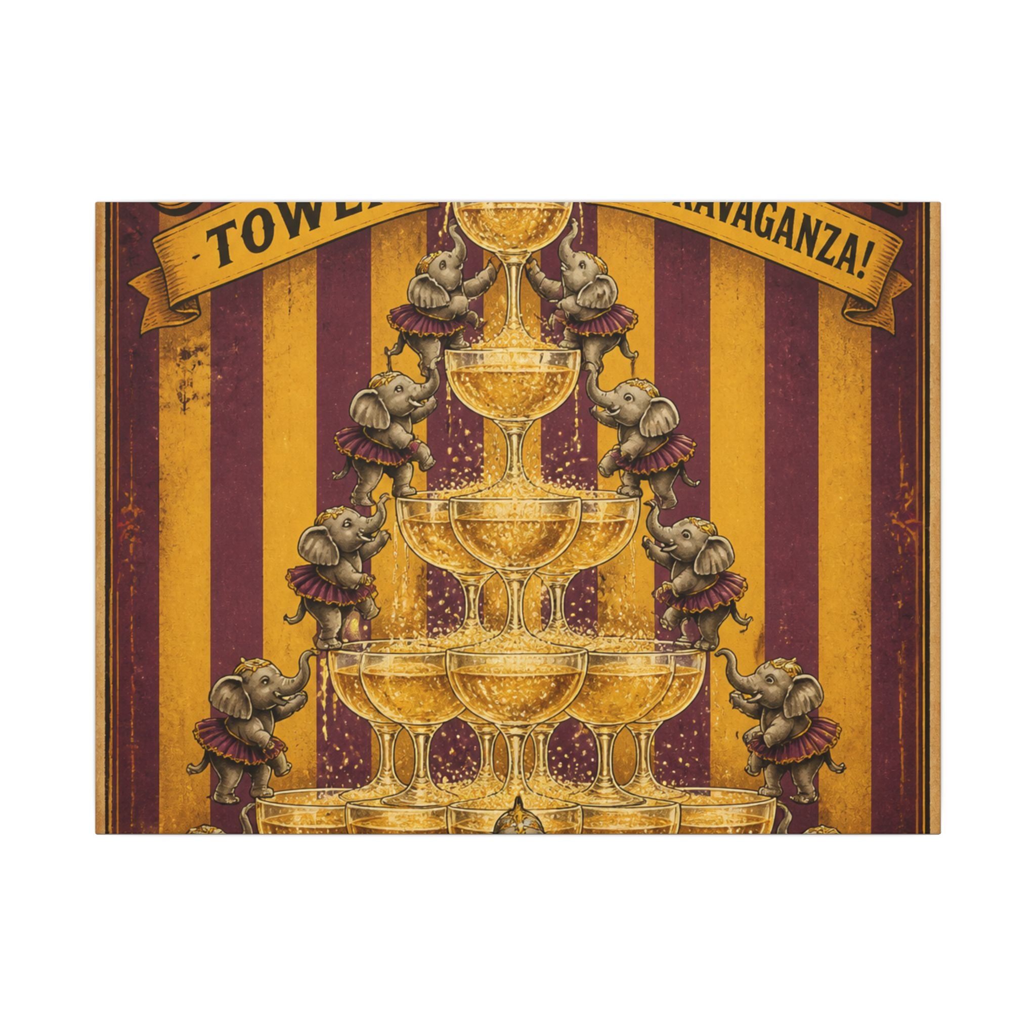 Champagne Tower Elephants Wall Art Canvas 24×36 Vintage Circus Bedroom Decor Maximalist Print