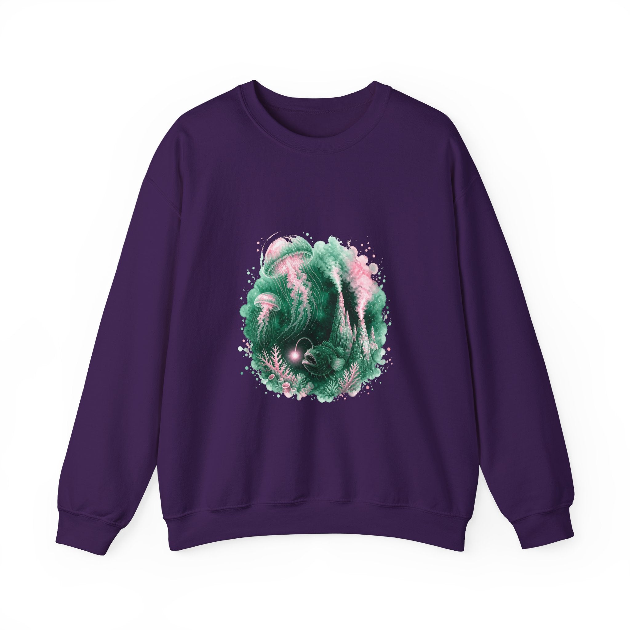 Matching Couple Sweatshirt - Coral Reef & Deep Sea Matching Couple Crewneck Sweatshirt Watercolor Art His Hers Engagement Gift - Design B