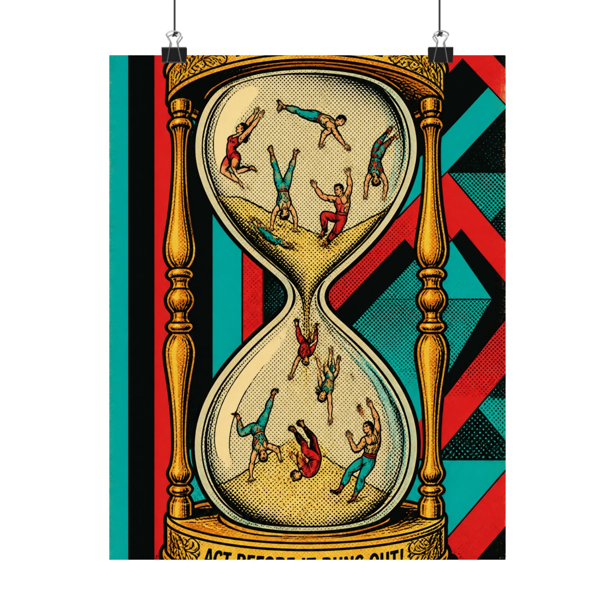 Hourglass Acrobats Wall Art Poster 24×36 Pop Art Restaurant Decor Maximalist Print