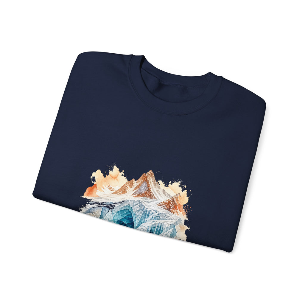 Matching Couple Sweatshirt - Volcano & Glacier Matching Couple Crewneck Sweatshirt Watercolor Art His Hers Engagement Gift - Design B