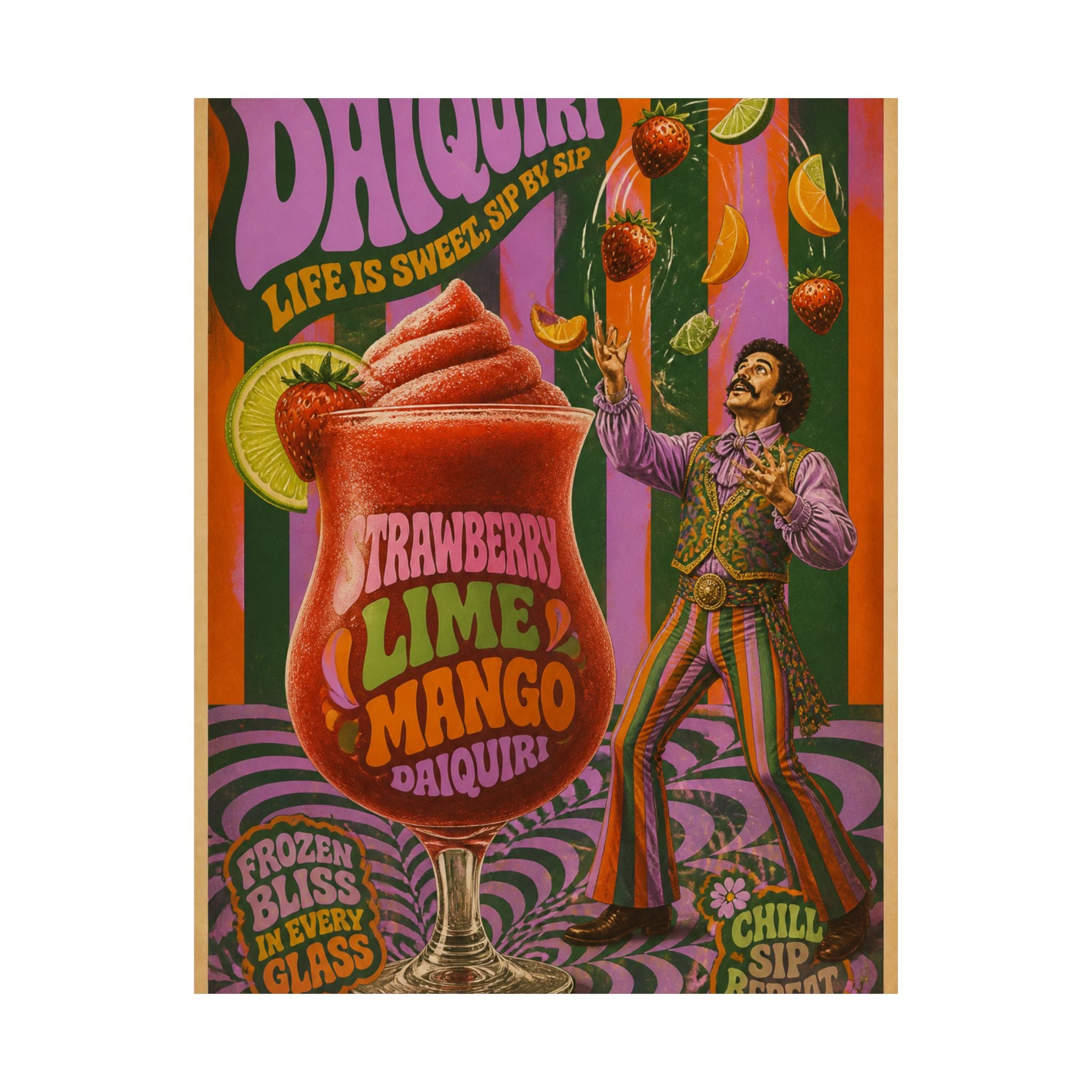 Daiquiri Fruit Juggler Wall Art Poster 18×24 Psychedelic Cafe Decor Maximalist Print