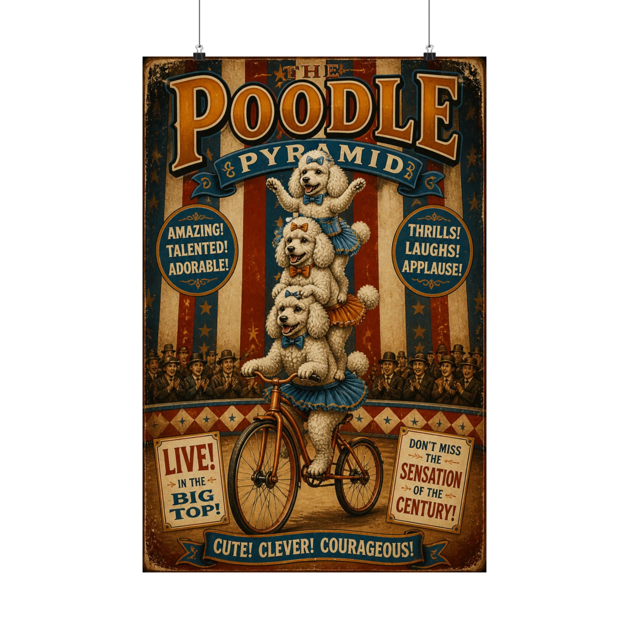 Poodle Stack Bicycle Wall Art Poster 18×24 Vintage Circus Kitchen Decor Maximalist Print