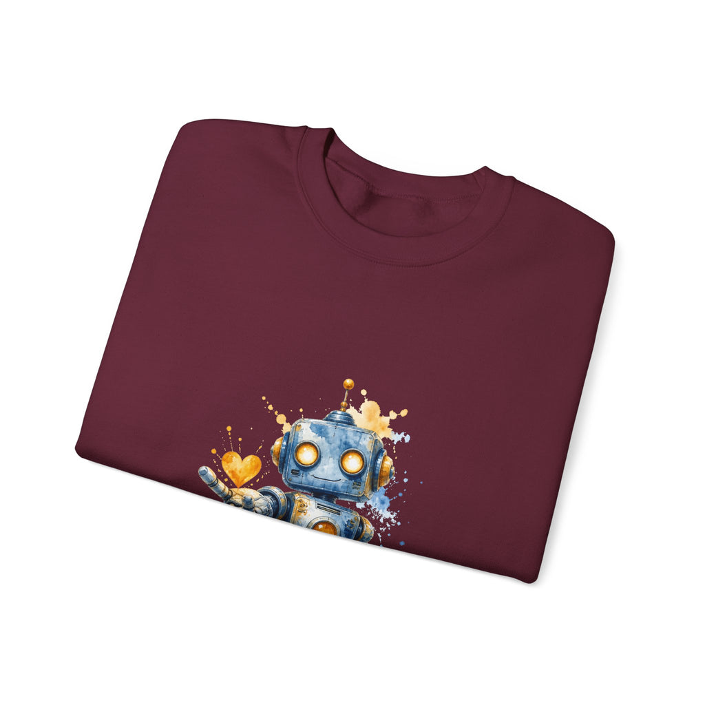 Matching Couple Sweatshirt - Robot & Heart Matching Couple Crewneck Sweatshirt Watercolor Art His Hers Engagement Gift - Design A