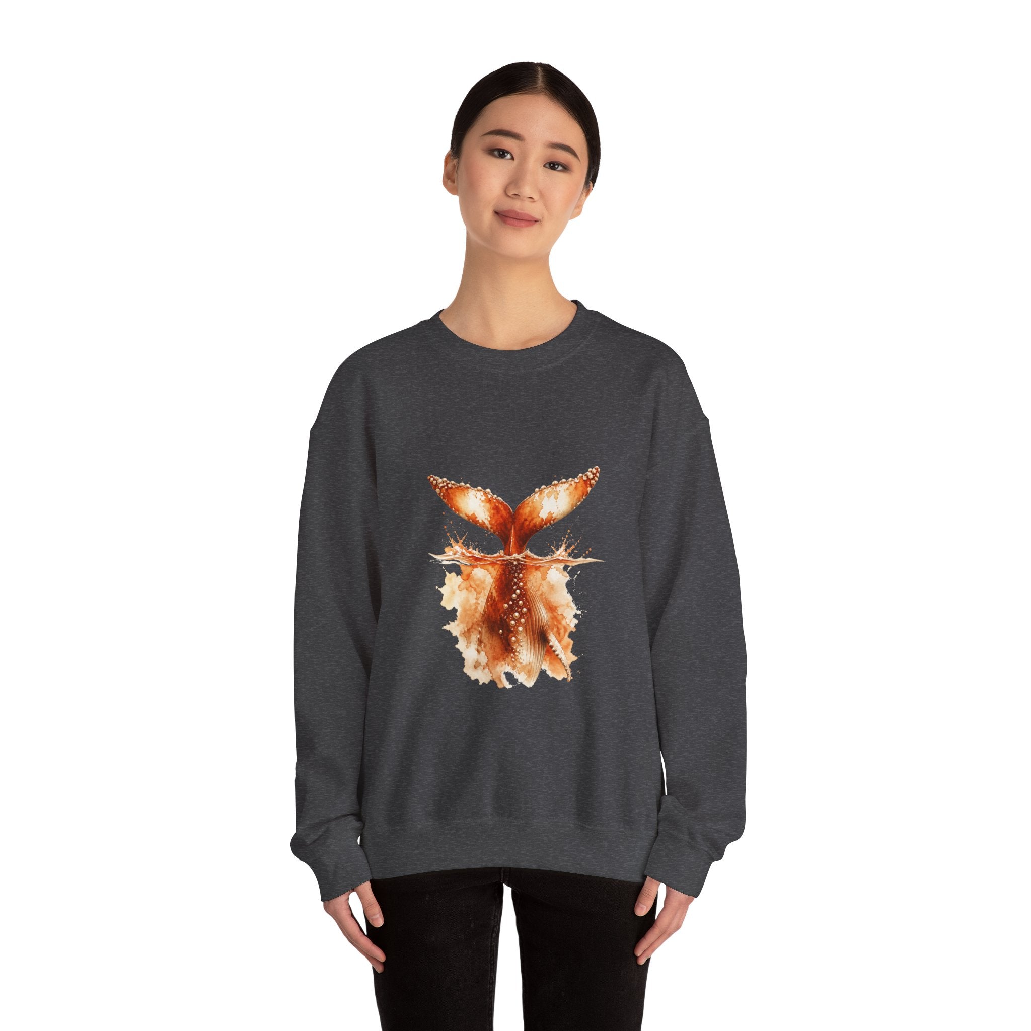 Matching Couple Sweatshirt - Eagle & Whale Matching Couple Premium Fleece Sweatshirt Watercolor Art His Hers Birthday Gift - Design B