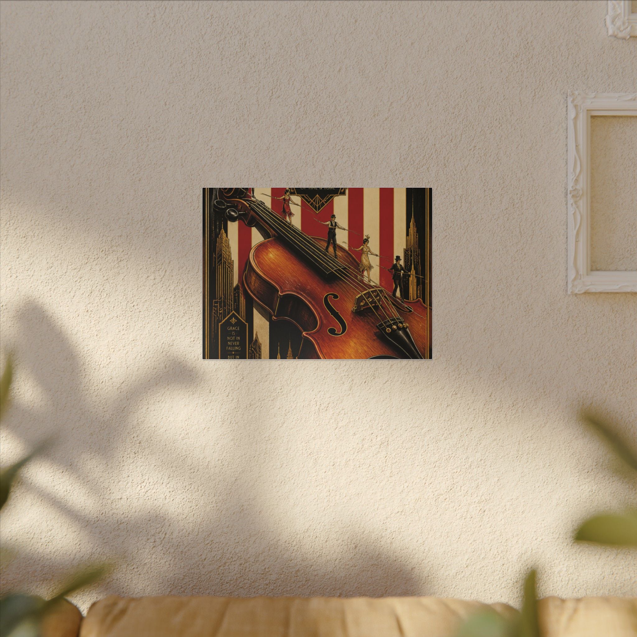 Violin Tightrope Bridge Wall Art Canvas 16×20 Art Deco Entryway Decor Maximalist Print