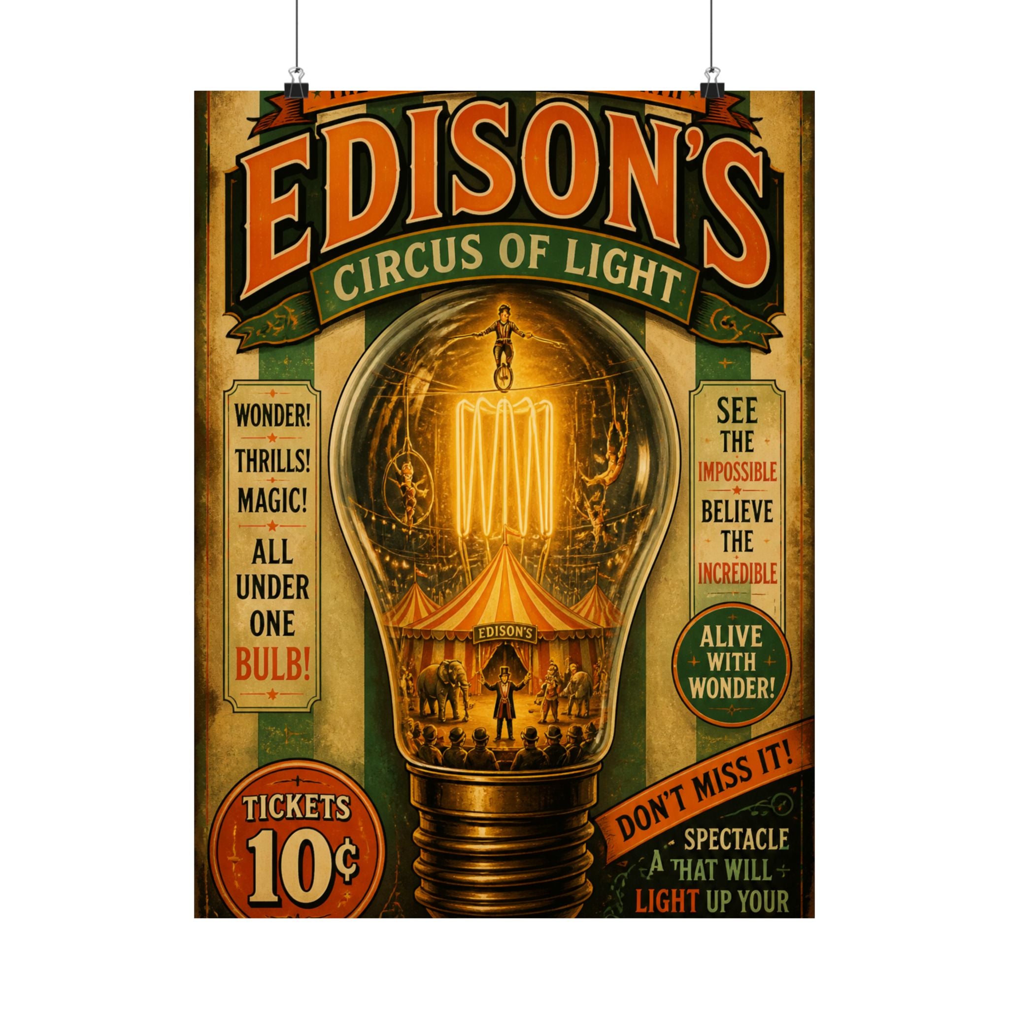 Light Bulb Circus Wall Art Poster 18×24 Vintage Circus Kitchen Decor Maximalist Print