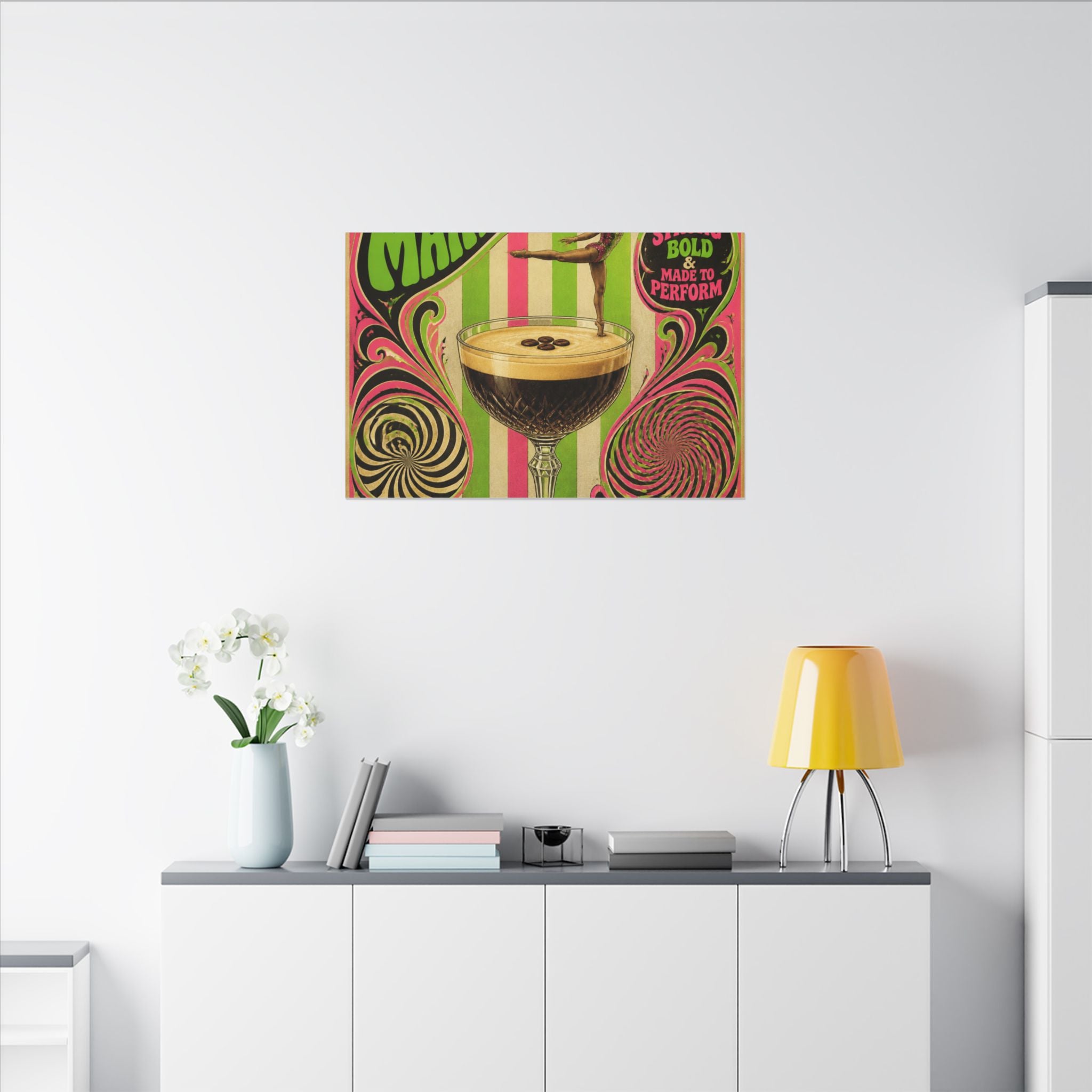 Espresso Martini Acrobat Wall Art Canvas 24×36 Psychedelic Dining Room Decor Maximalist Print