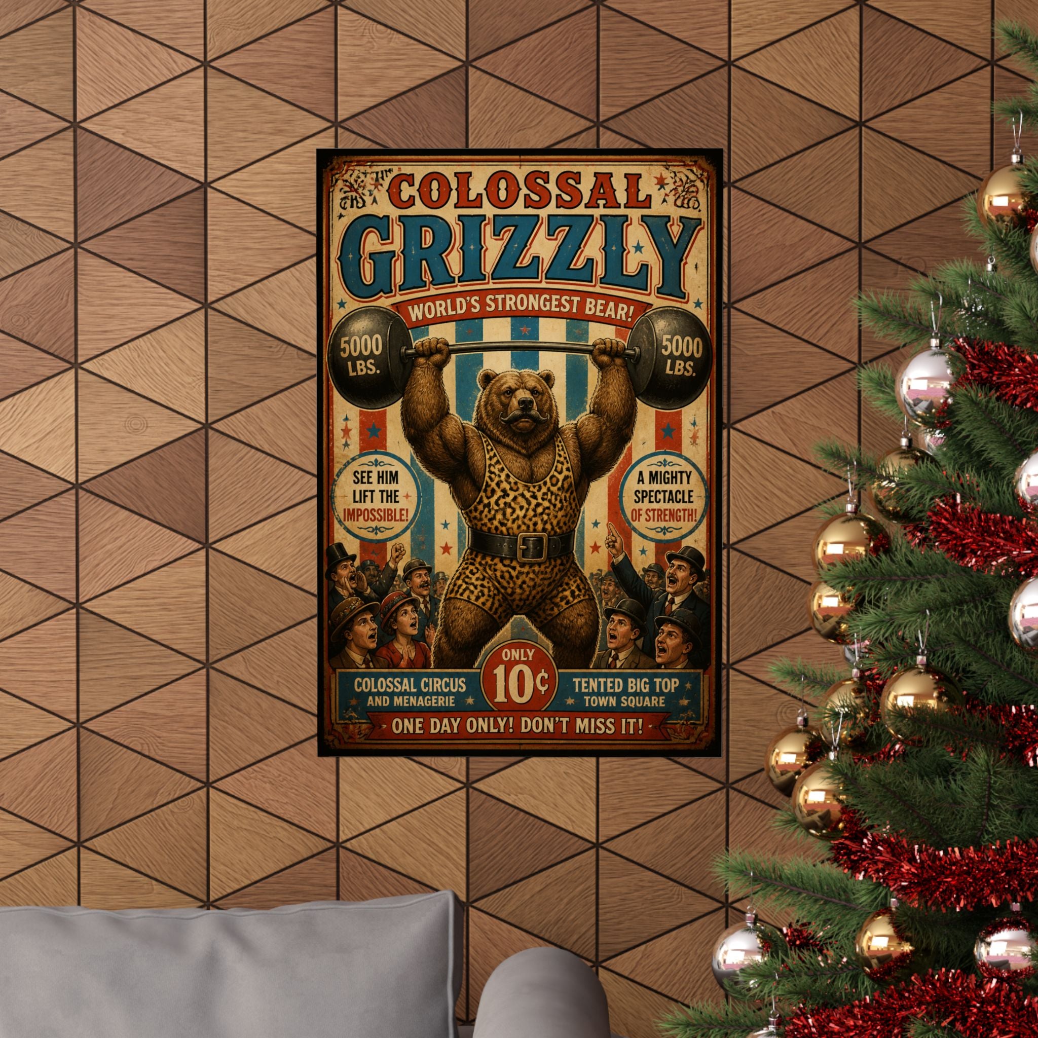 Strongman Bear Wall Art Poster 18×24 Vintage Circus Kitchen Decor Maximalist Print