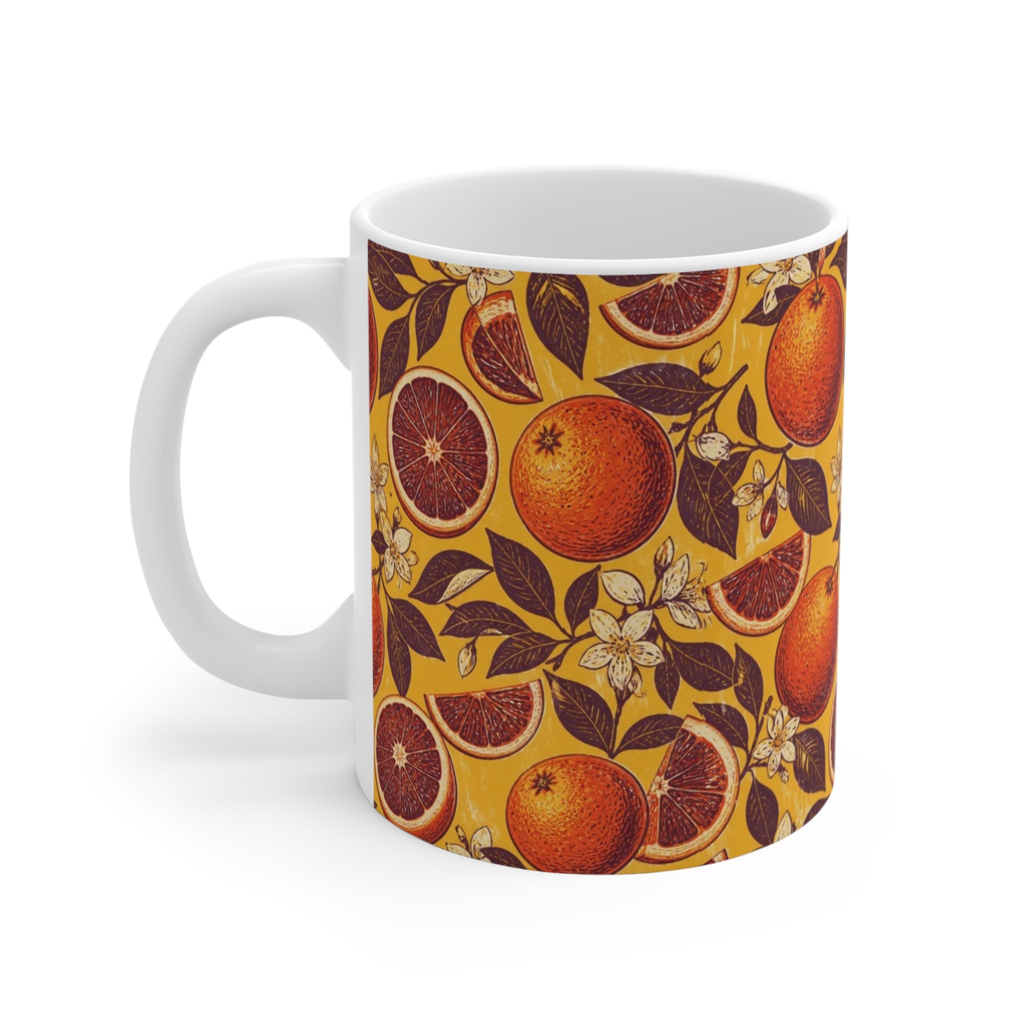 Blood Oranges 11oz Ceramic Mug Mediterranean Kitchen Linocut Design Italian Cottagecore Gift