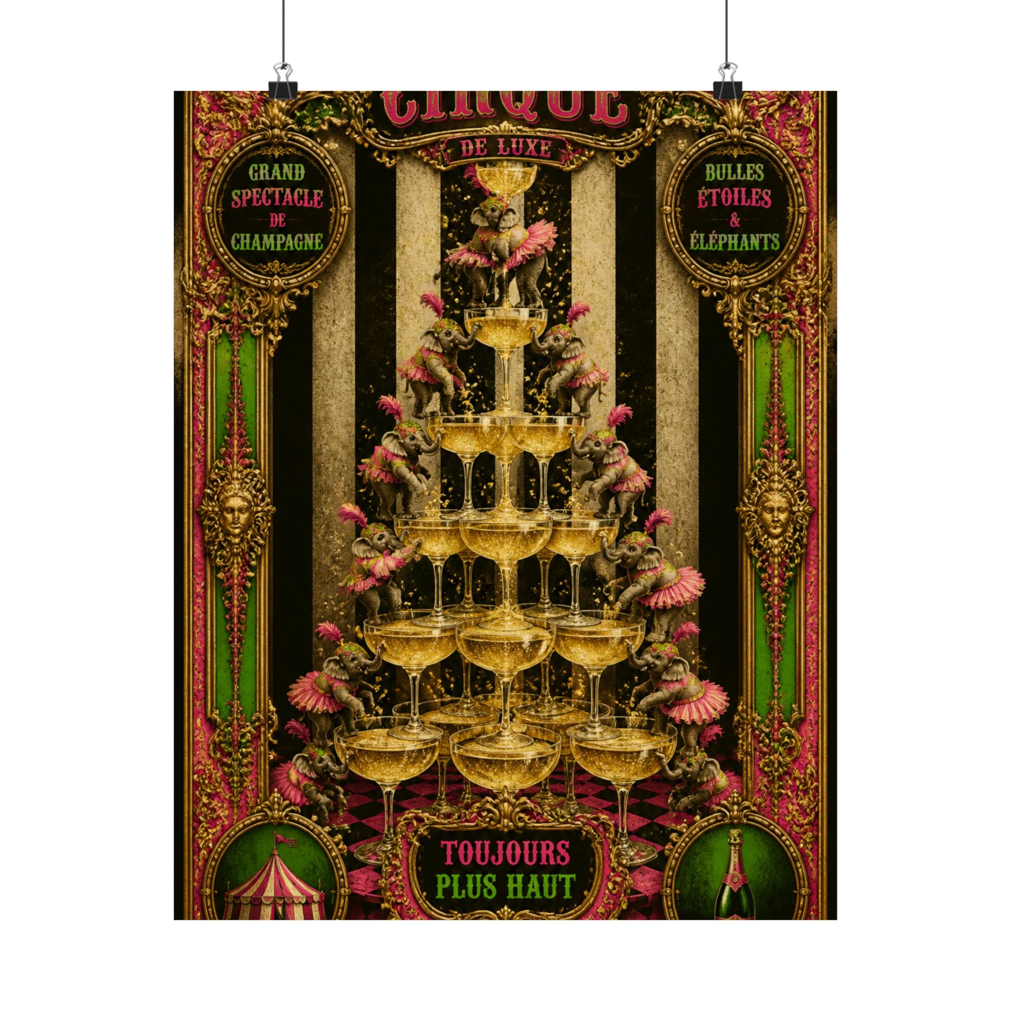 Champagne Tower Elephants Wall Art Poster 18×24 Baroque Home Office Decor Maximalist Print