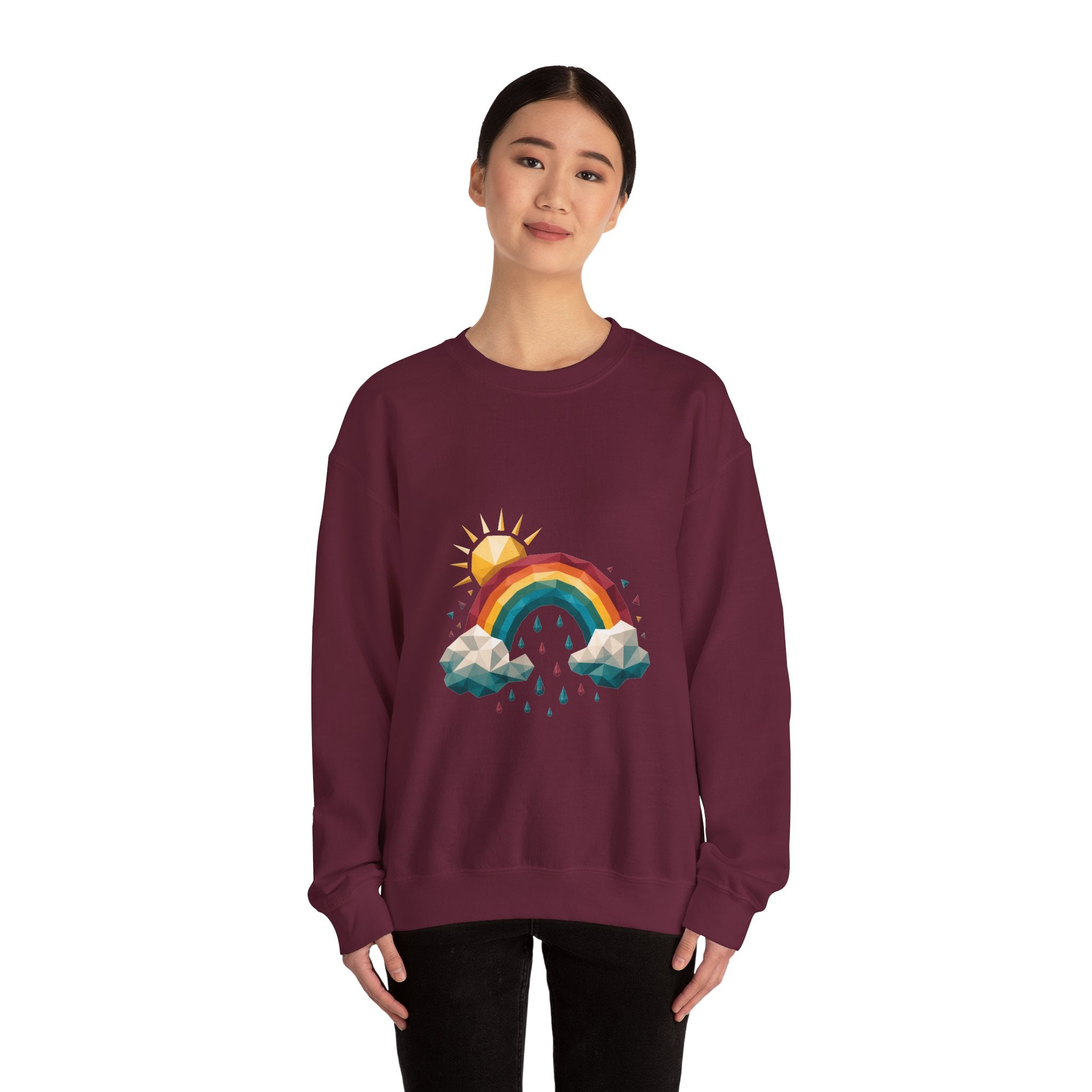 Matching Couple Sweatshirt - Storm & Rainbow Matching Couple Crewneck Sweatshirt Geometric Art His Hers Couple Gift - Design B