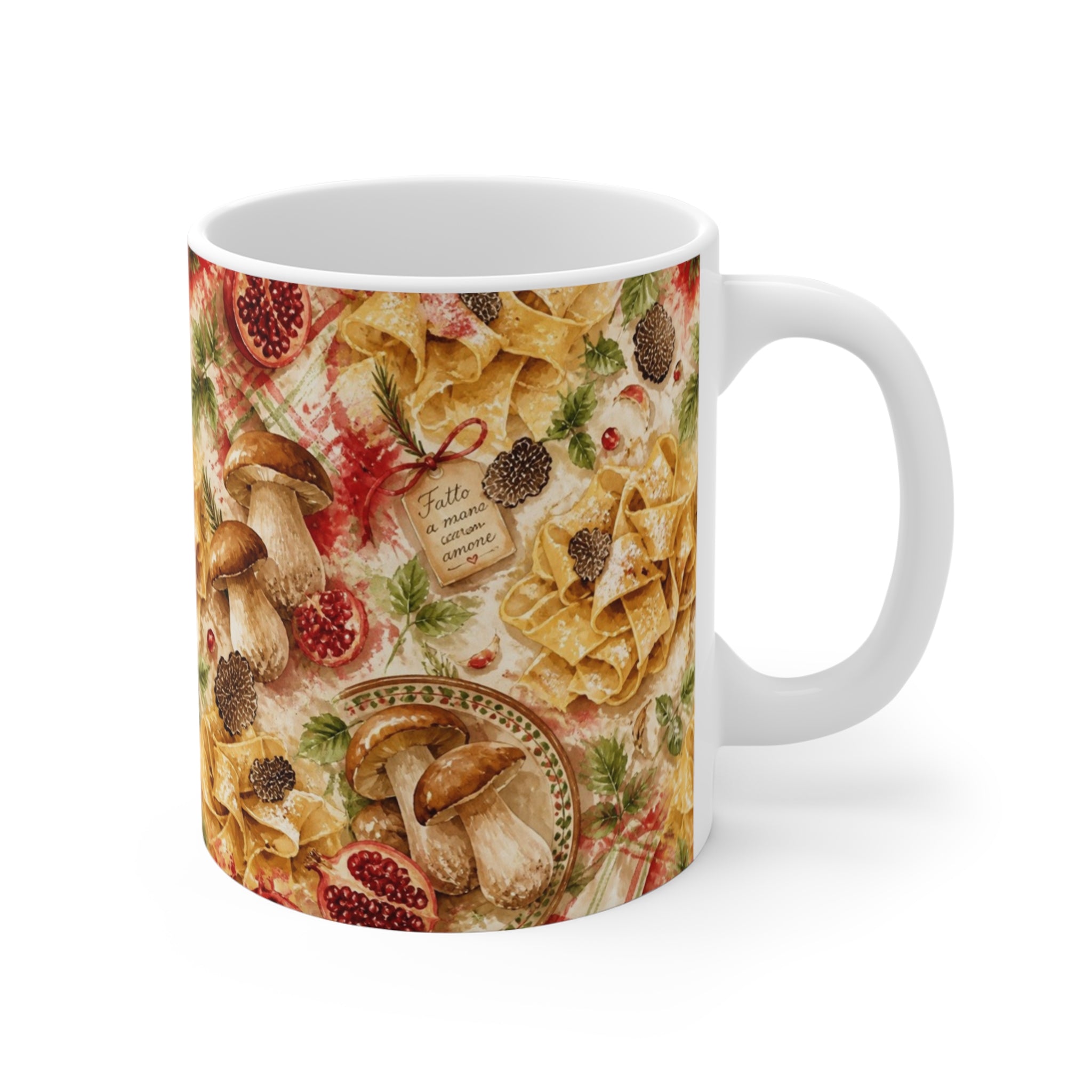 Pappardelle Ribbons 11oz Ceramic Mug Mediterranean Kitchen Watercolor Splash Design Italian Cottagecore Gift