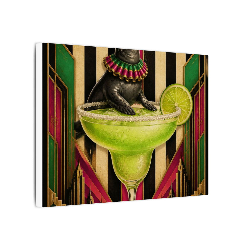 Margarita Balancing Seal Wall Art Canvas 24×36 Art Deco Bar Area Decor Maximalist Print