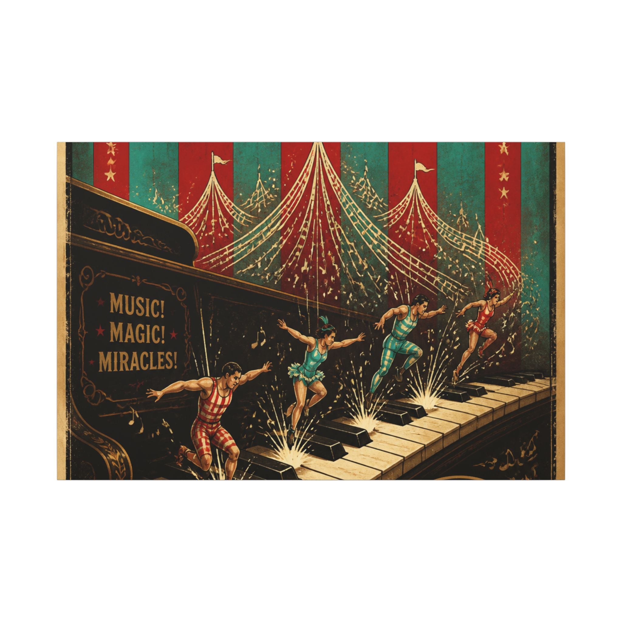 Grand Piano Acrobats Wall Art Canvas 16×20 Vintage Circus Kitchen Decor Maximalist Print