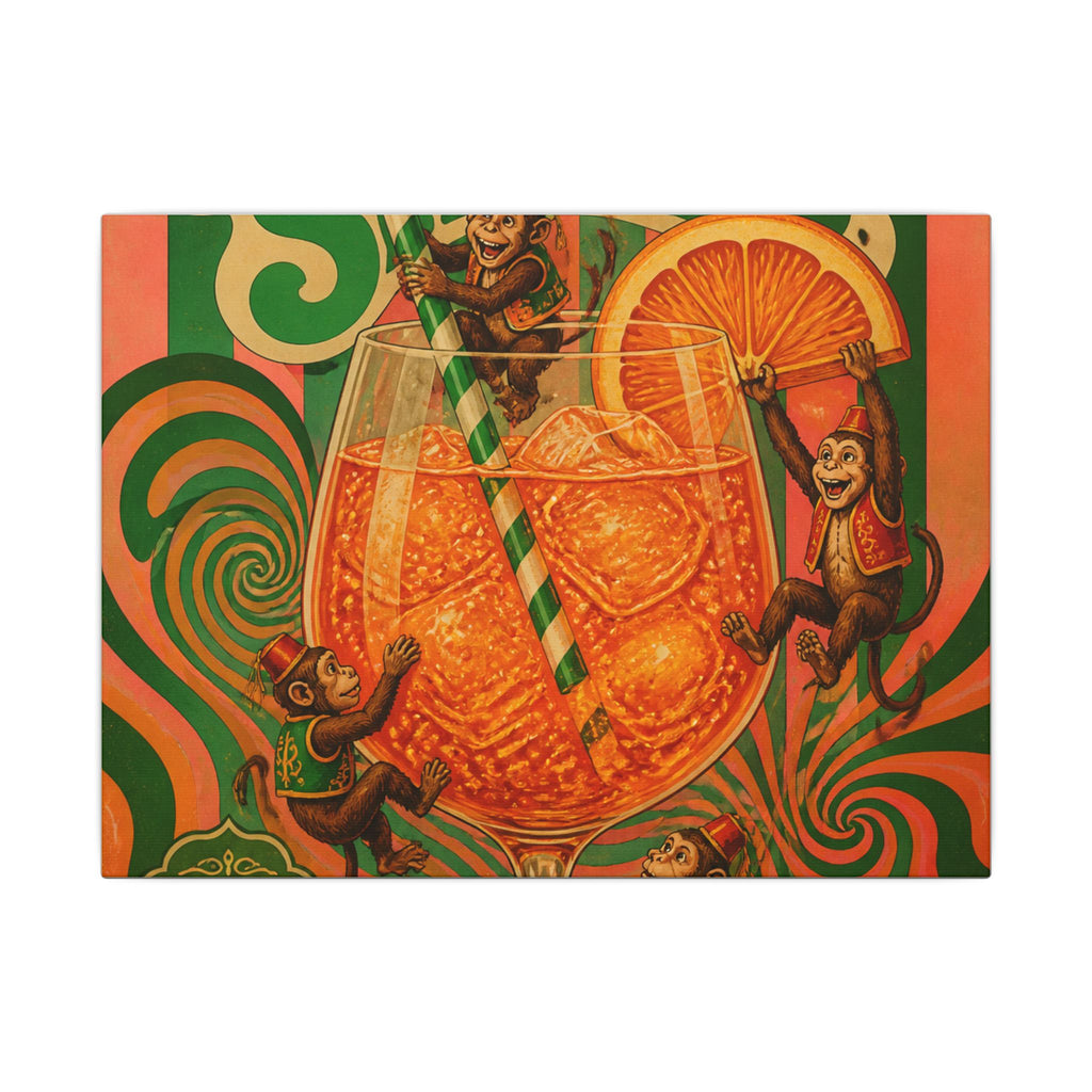 Aperol Spritz Monkeys Wall Art Canvas 16×20 Psychedelic Cafe Decor Maximalist Print