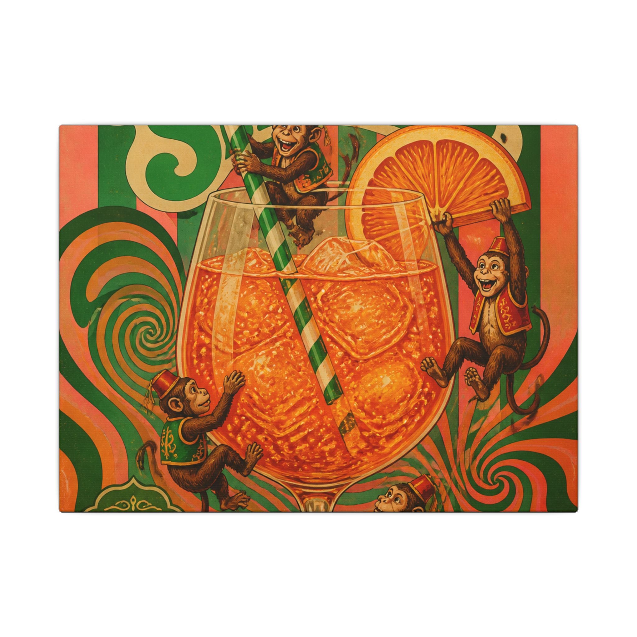 Aperol Spritz Monkeys Wall Art Canvas 16×20 Psychedelic Cafe Decor Maximalist Print