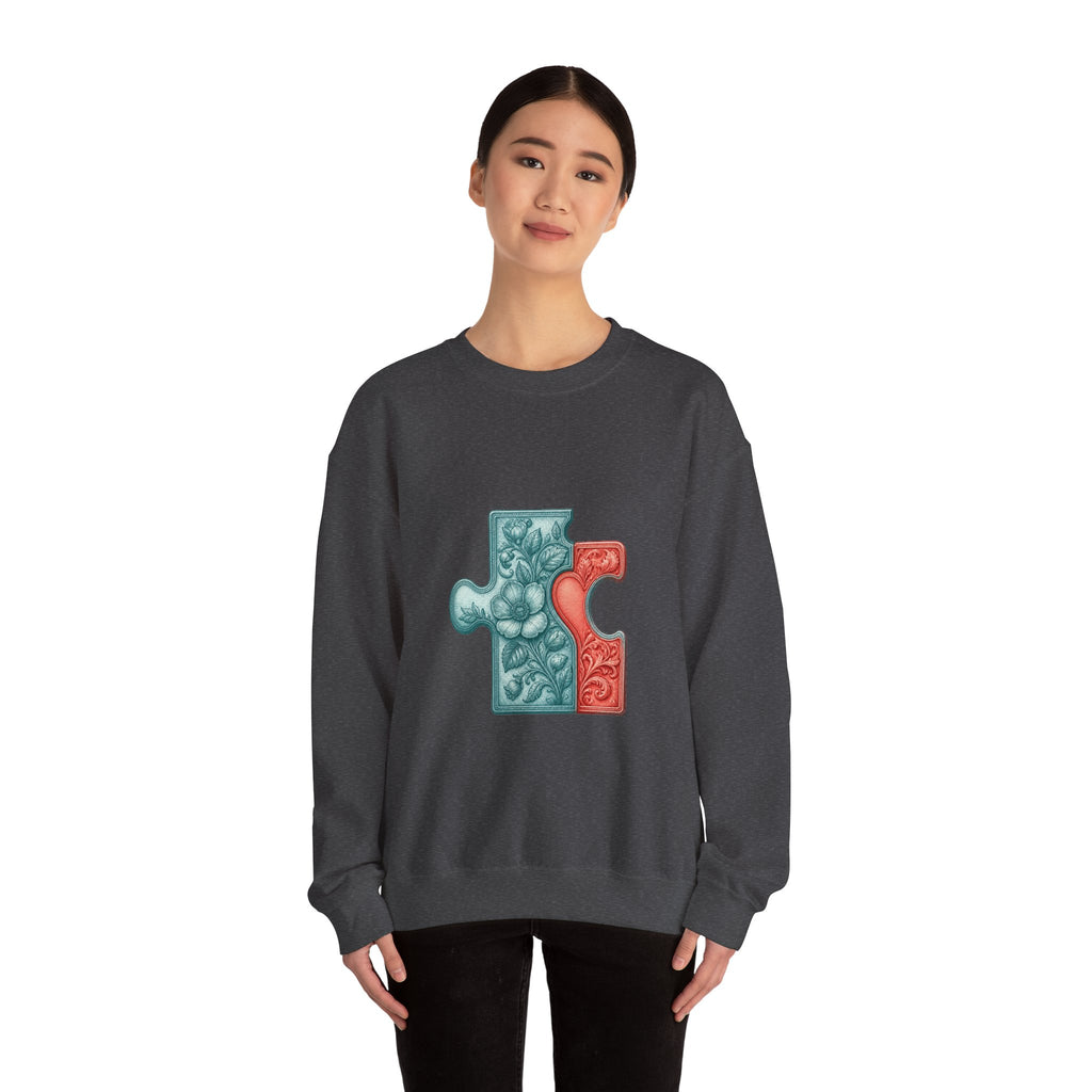 Matching Couple Sweatshirt - Puzzle Pieces Matching Couple Crewneck Sweatshirt Vintage Art His Hers Wedding Gift - Design A