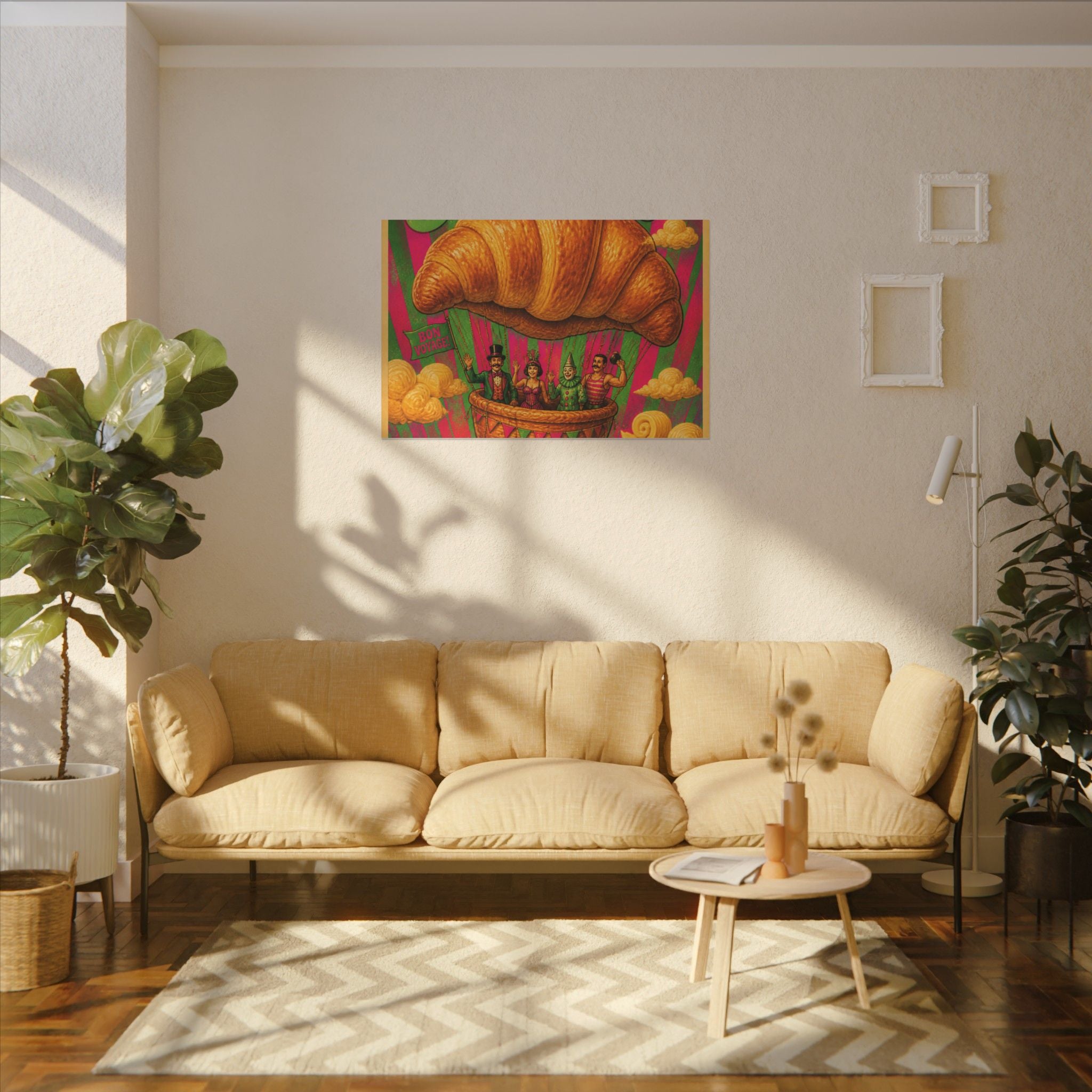 Croissant Hot Air Balloon Wall Art Canvas 16×20 Psychedelic Cafe Decor Maximalist Print