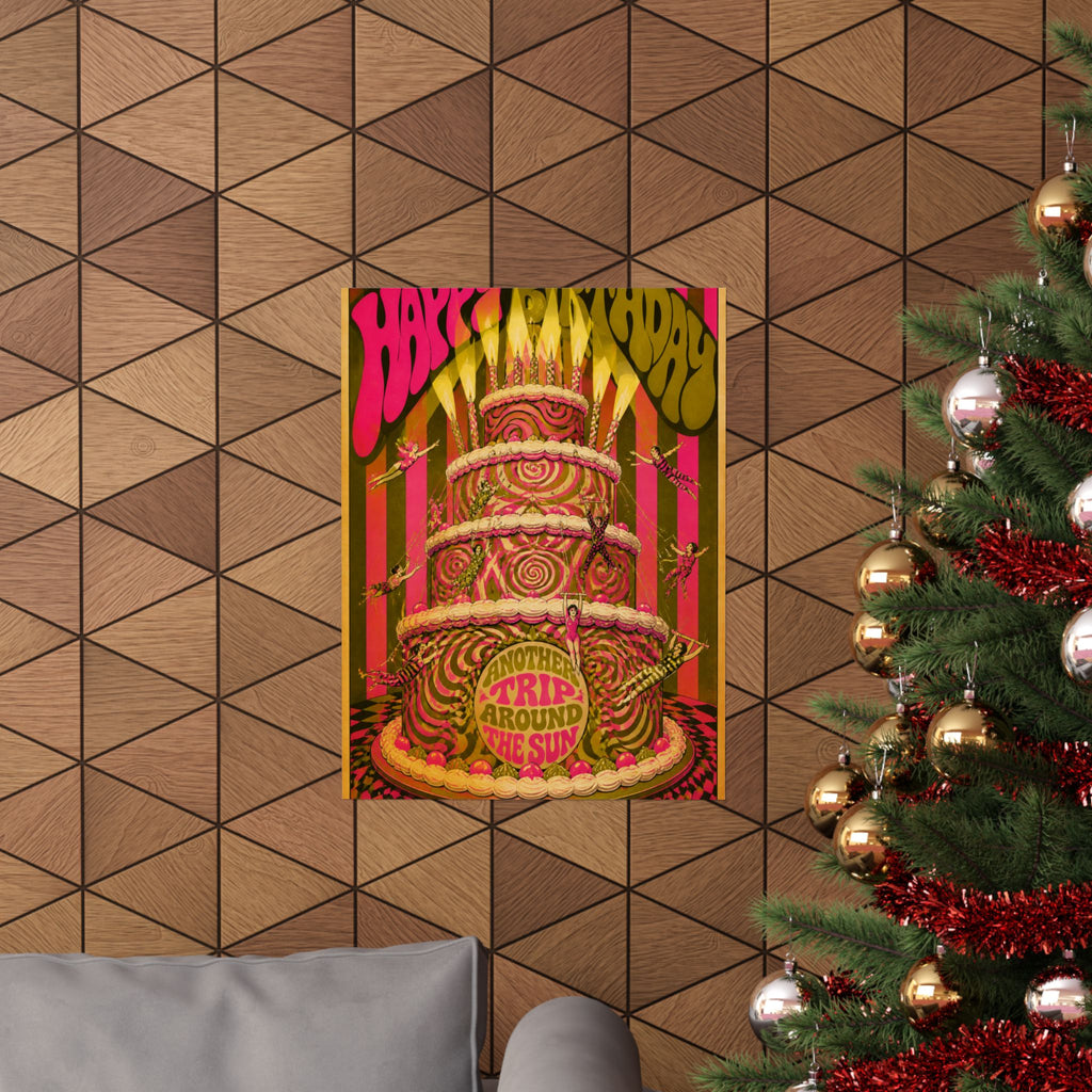 Birthday Cake Trapeze Wall Art Poster 24×36 Psychedelic Dining Room Decor Maximalist Print