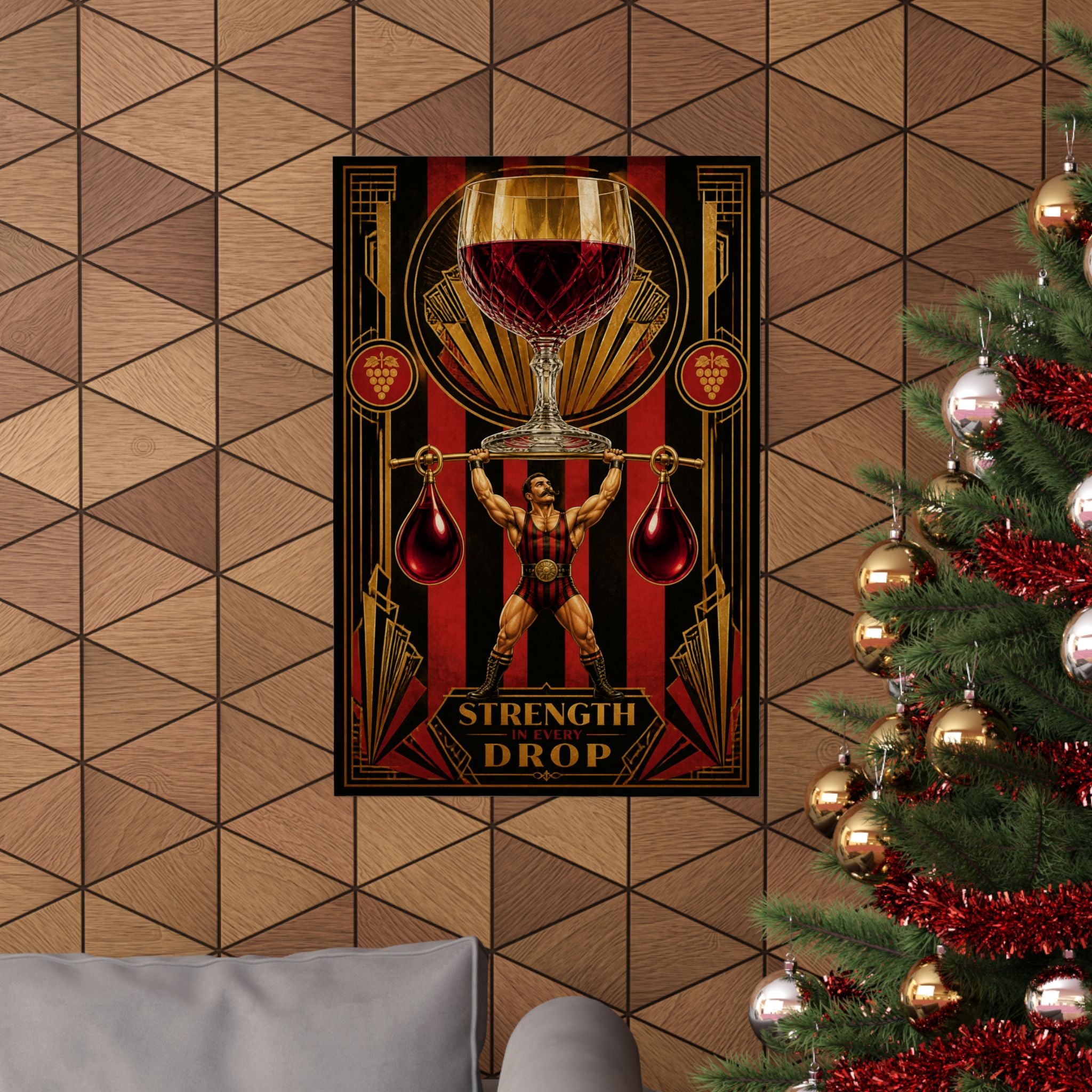 Wine Glass Strongman Wall Art Poster 18×24 Art Deco Entryway Decor Maximalist Print